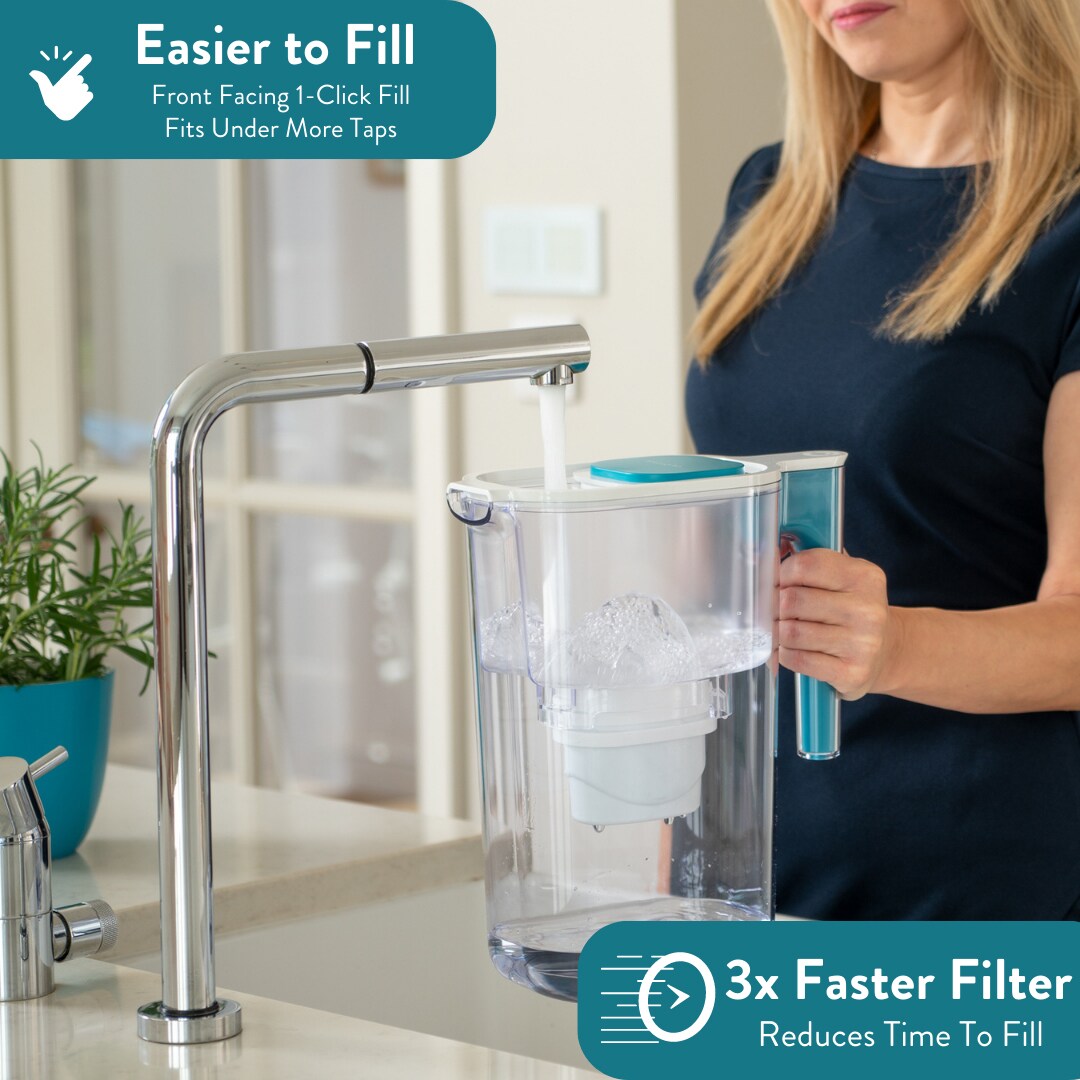 Perfect Pour 10-Cup Blue Water Filter Pitcher with 3 Filters