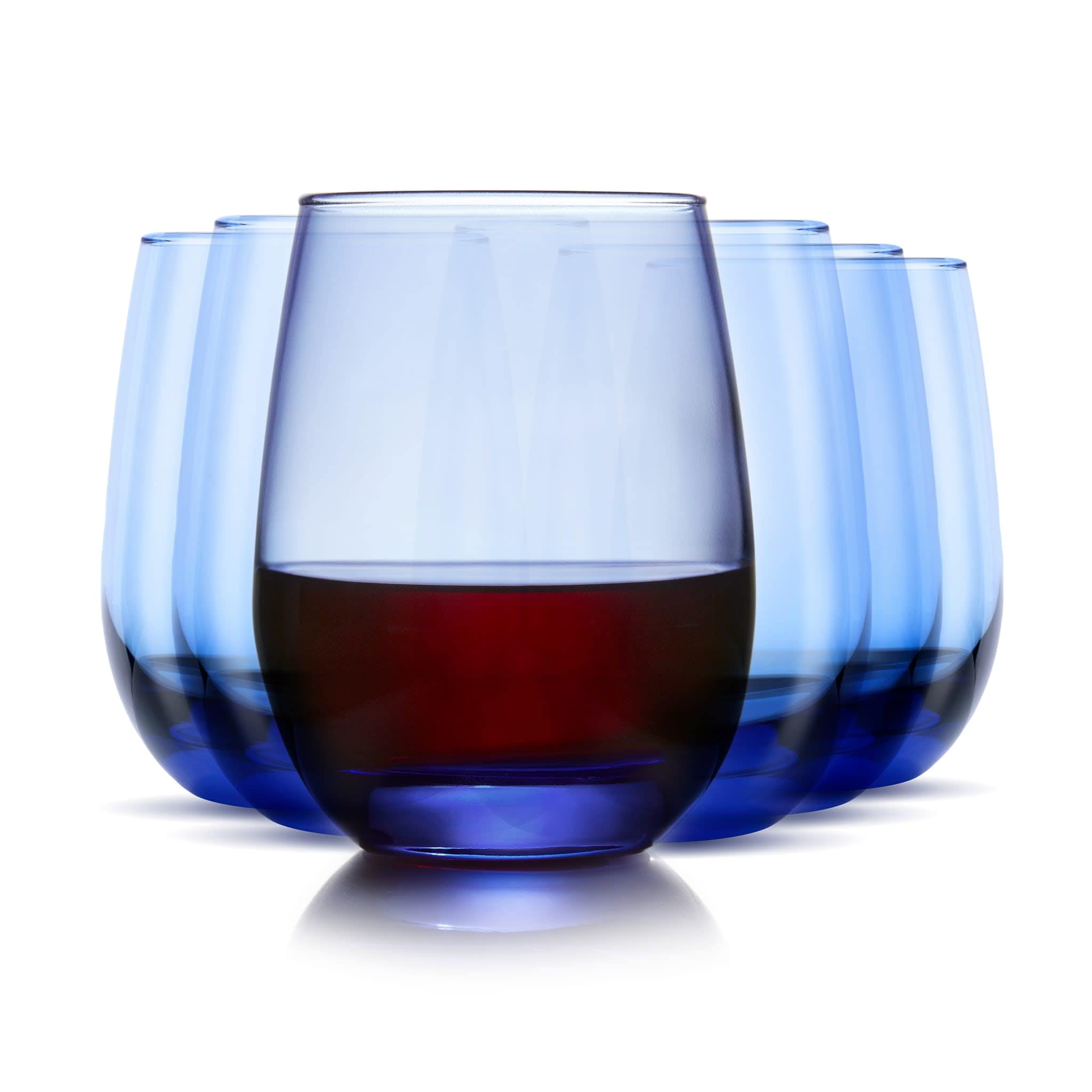 Libbey 698257 Classic Blue All Purpose Stemless Wine Glasses 15.25 ounce Set of 6