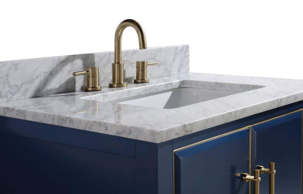 Mason 31" Navy Blue and Gold Solid Wood Vanity with Marble Top