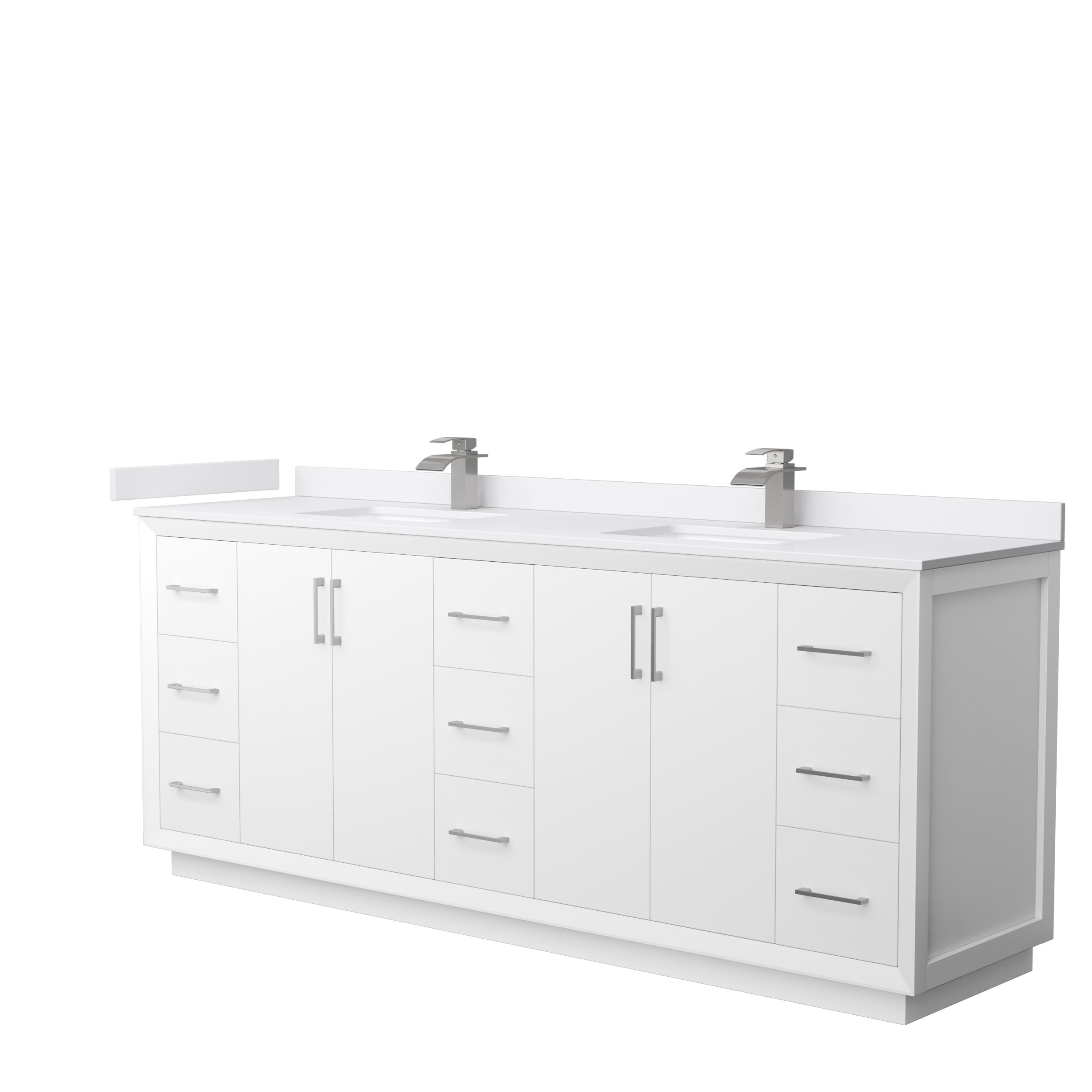 Wyndham Collection WCF414184DWHWCUNSMXX Strada 84-in White with Brushed Nickel Trim Undermount Double Sink Bathroom Vanity with White Cultured Marble Top