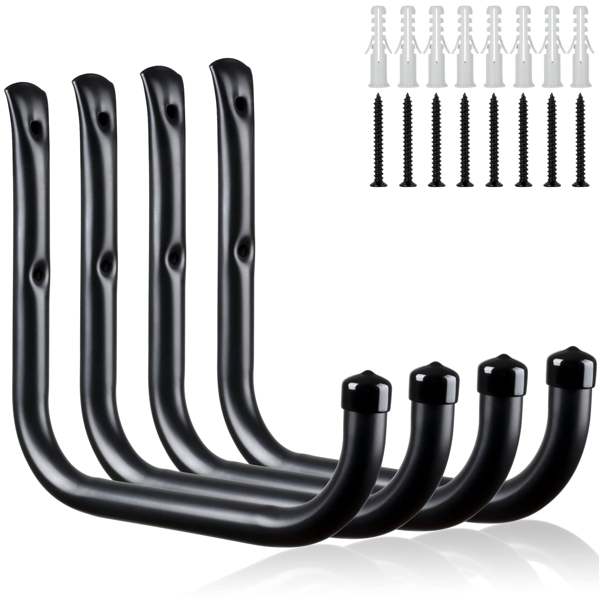 Aoibox  4 Pack 8 in Heavy Duty Carbon Steel Wall Hooks for Garage Garden Tool and Water Hose Holder Black Wall Mount L