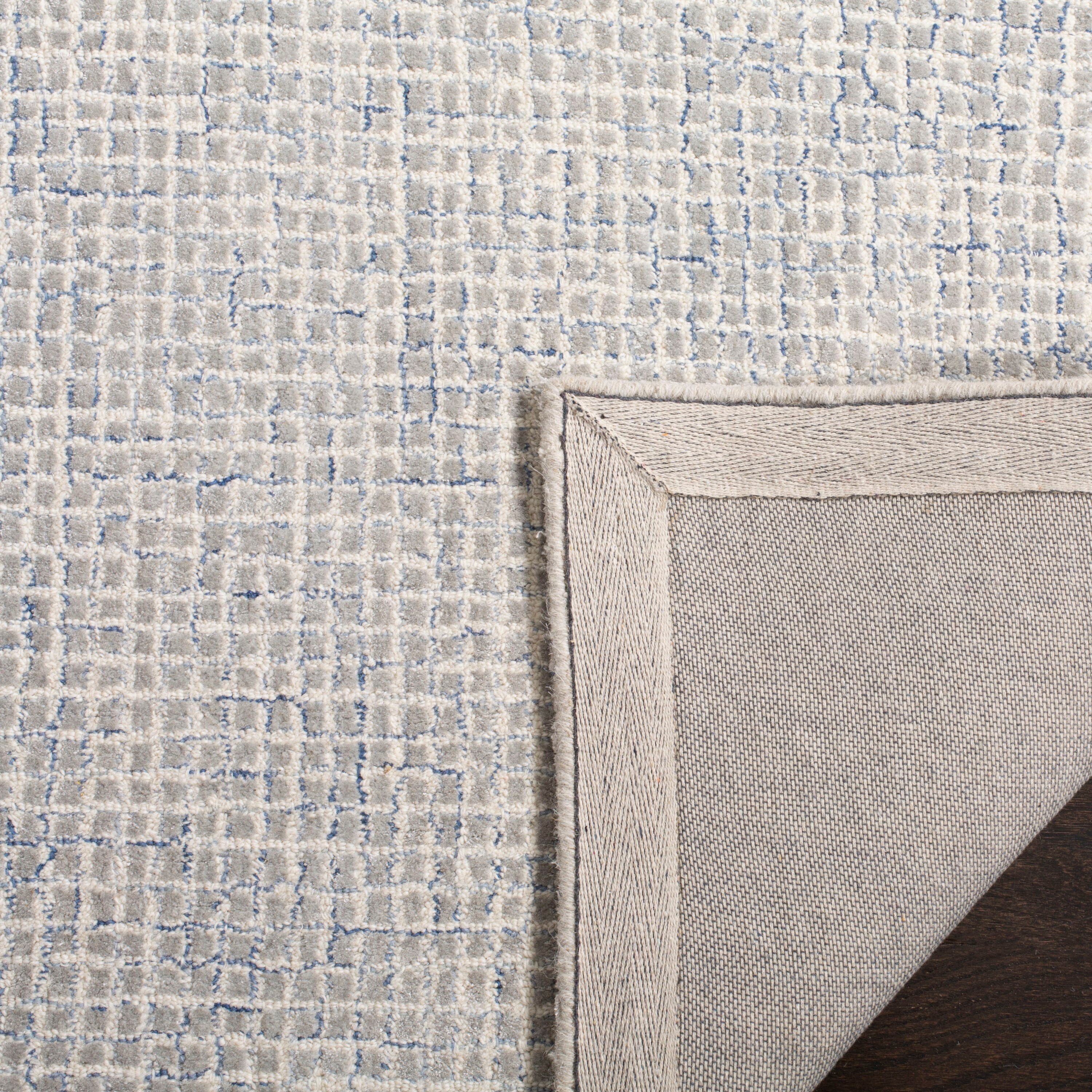 Hand-Tufted Abstract Blue & Silver Wool-Blend 8' x 10' Area Rug