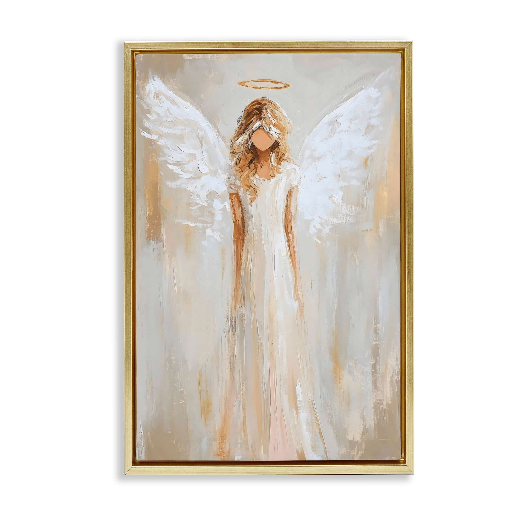 Stupell Industries Divine White Robe Angel Gold Floating Frame Canvas Art 17 x 25