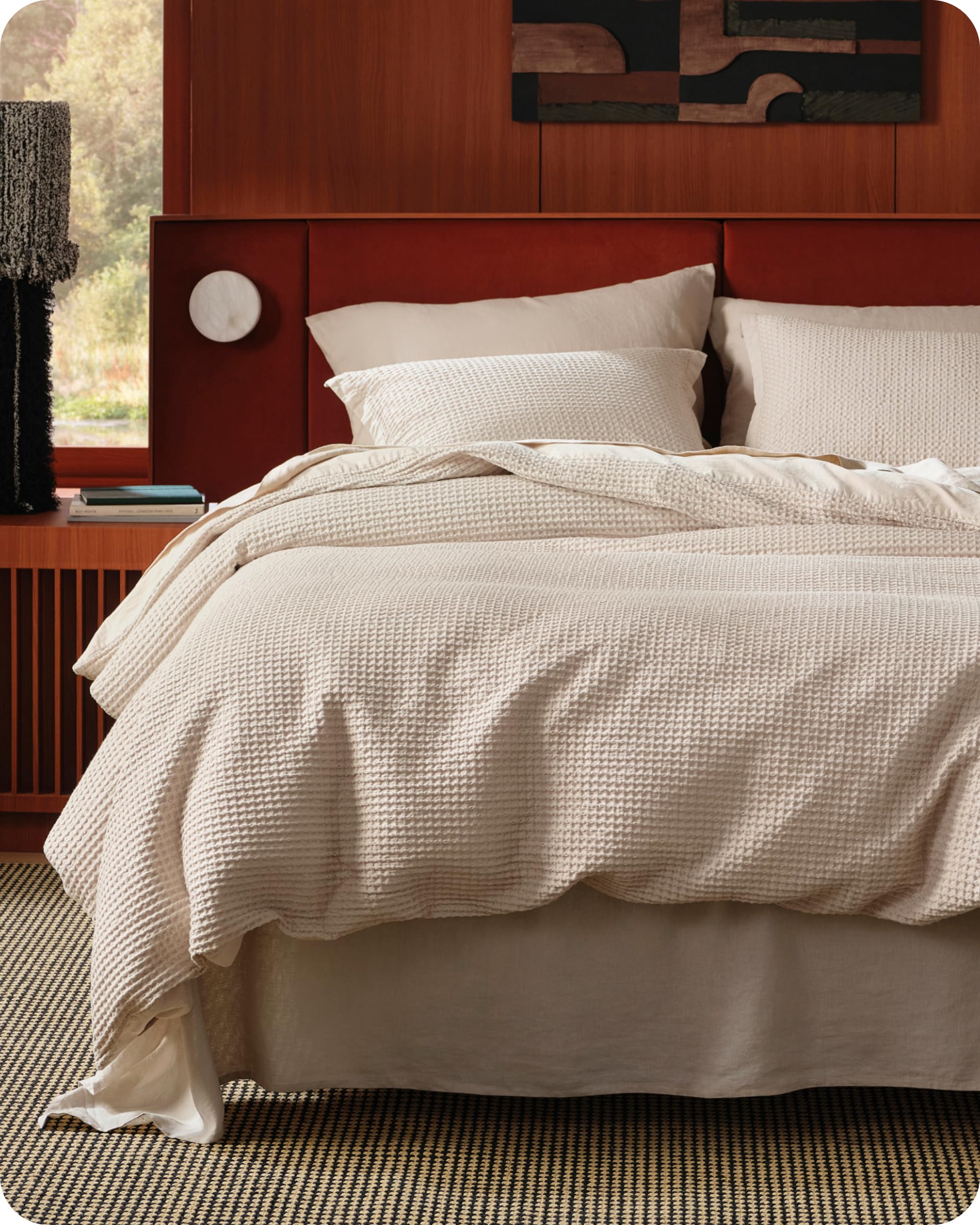 Bedsure Cotton Duvet Cover Queen Size 100 Percent Cotton Waffle Weave Beige Duvet Cover Queen Size Breathable Bedding Set for All Season 3 Pieces 90x90