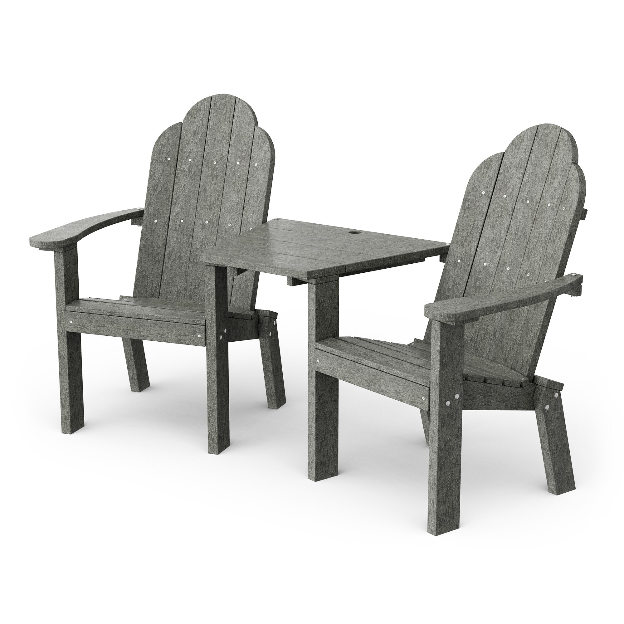 Wildridge LCC-229-DG Classic Tete-A-Tete Set of 2 Dark Gray HDPE Frame Stationary Adirondack Chair with Slat Seat