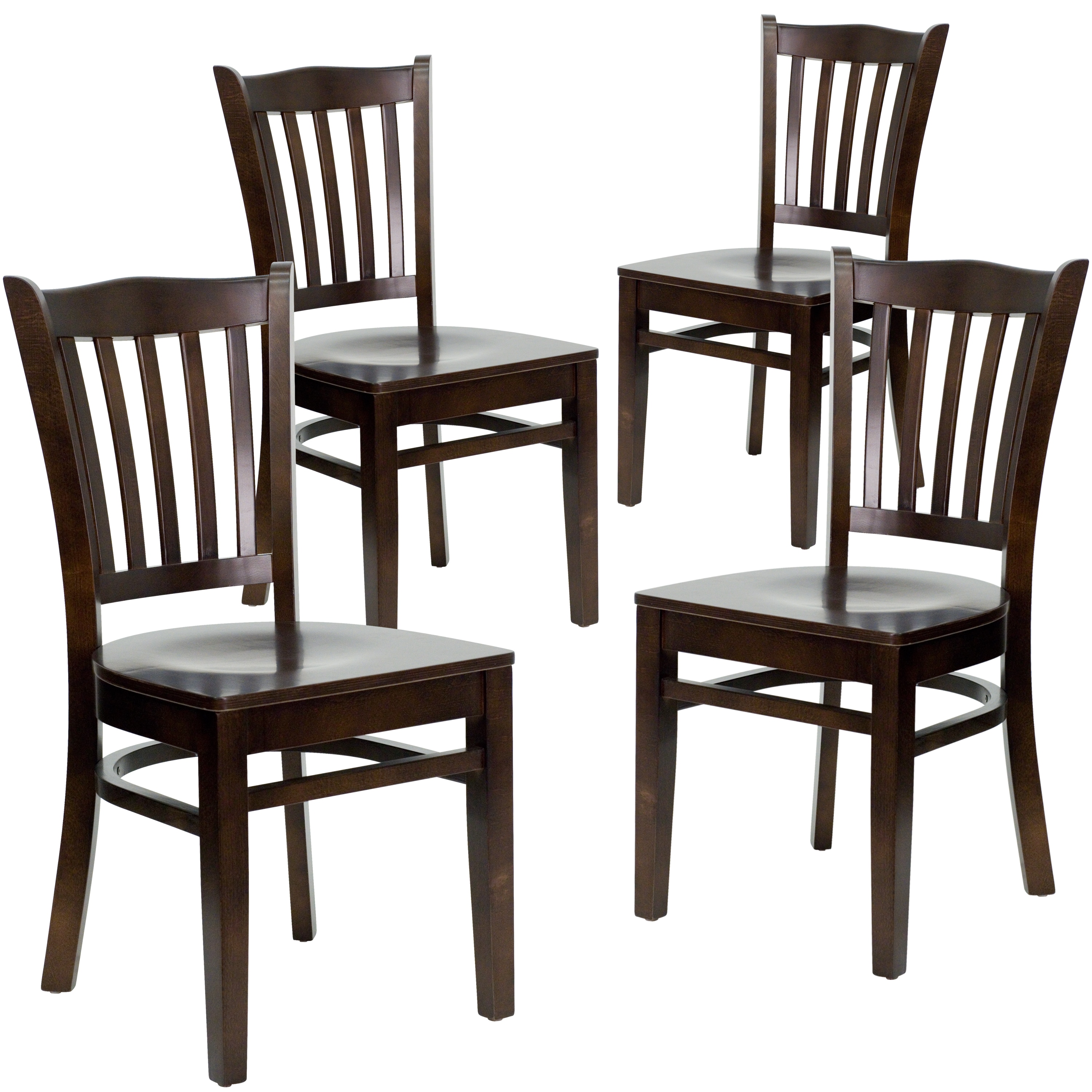 Flash Furniture 847254002721 4 Pack HERCULES Series Vertical Slat Back Walnut Wood Restaurant Chair