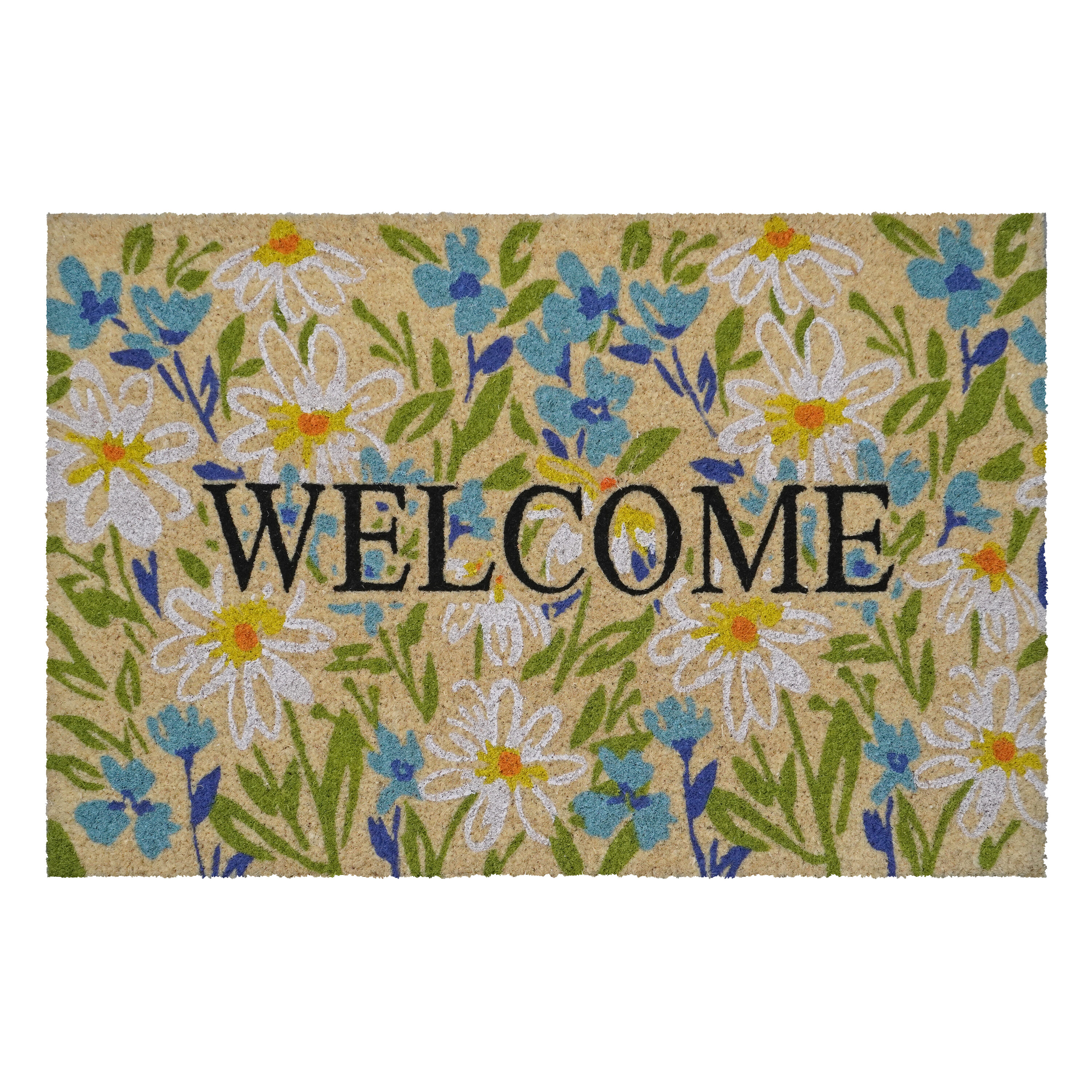 Callowaymills 112851830 1-1/2-ft x 2-1/2-ft Field of Daisy Welcome Coir Rectangular Indoor or outdoor Decorative Welcome Door mat
