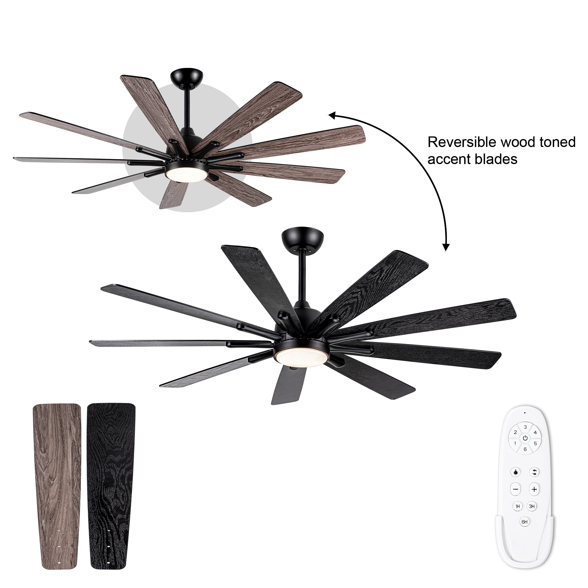 YUHAO LSDC1131BK62 Coastal 62-in Color-Changing Integrated LED Outdoor Black with Multiple finishes Blades Ceiling Fan With Light - Remote Included ( 9 -Blade )