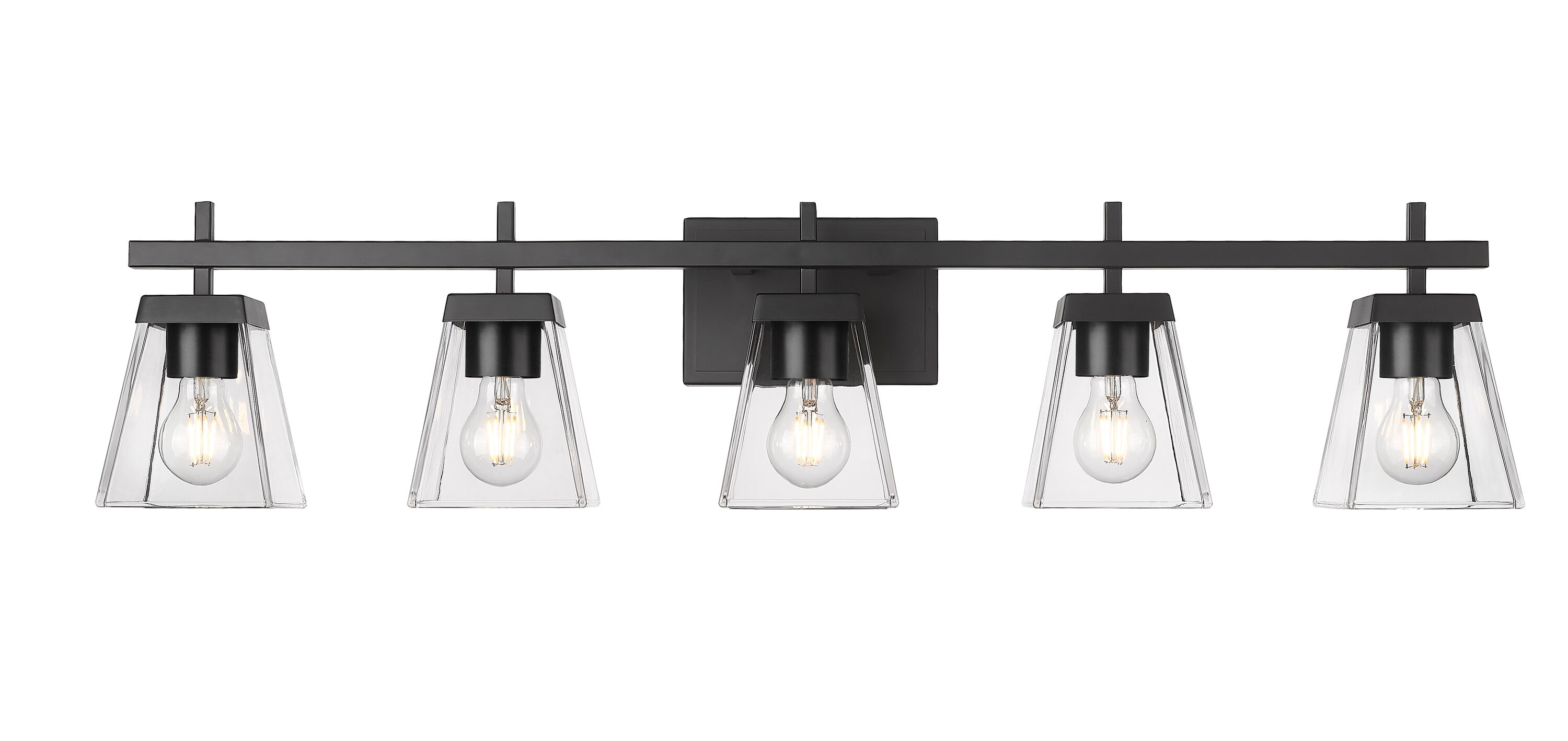 Lauren Matte Black Steel 5-Light Vanity Fixture with Clear Glass Shades
