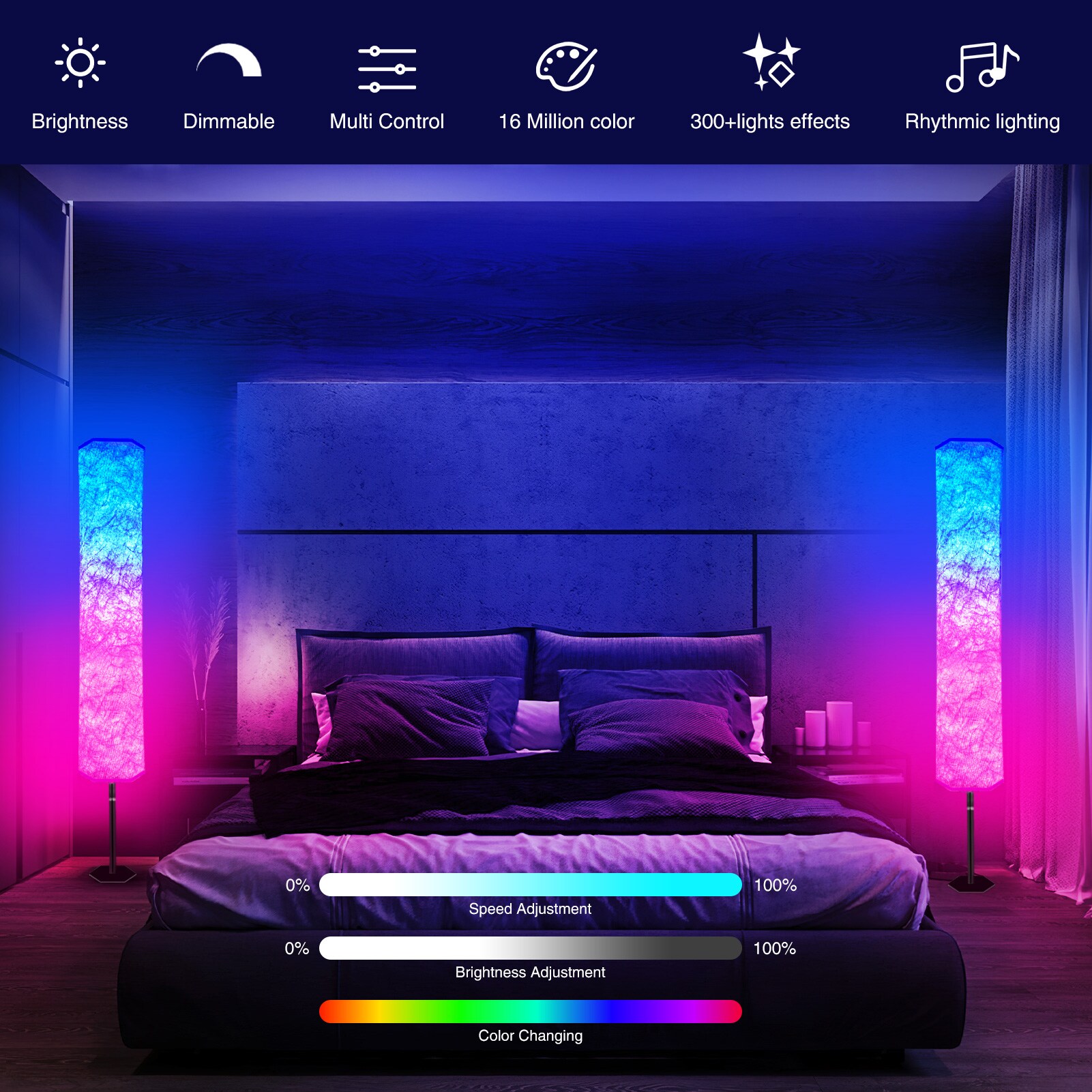 9.5 in. Black Metal Indoor RGB Integrated LED Touch Lamp with