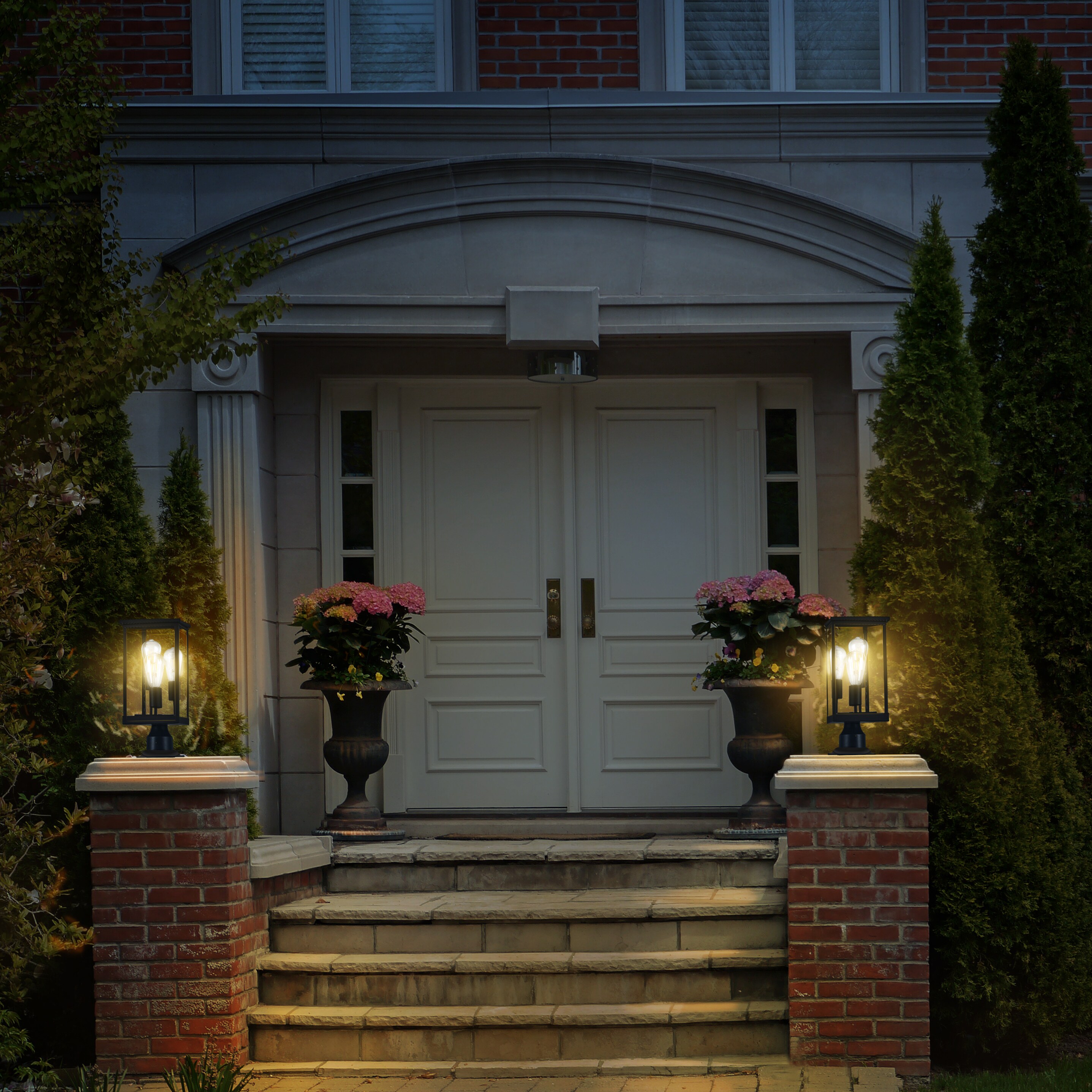 Mayfield Black Aluminum Outdoor Post Light with Clear Glass Panels