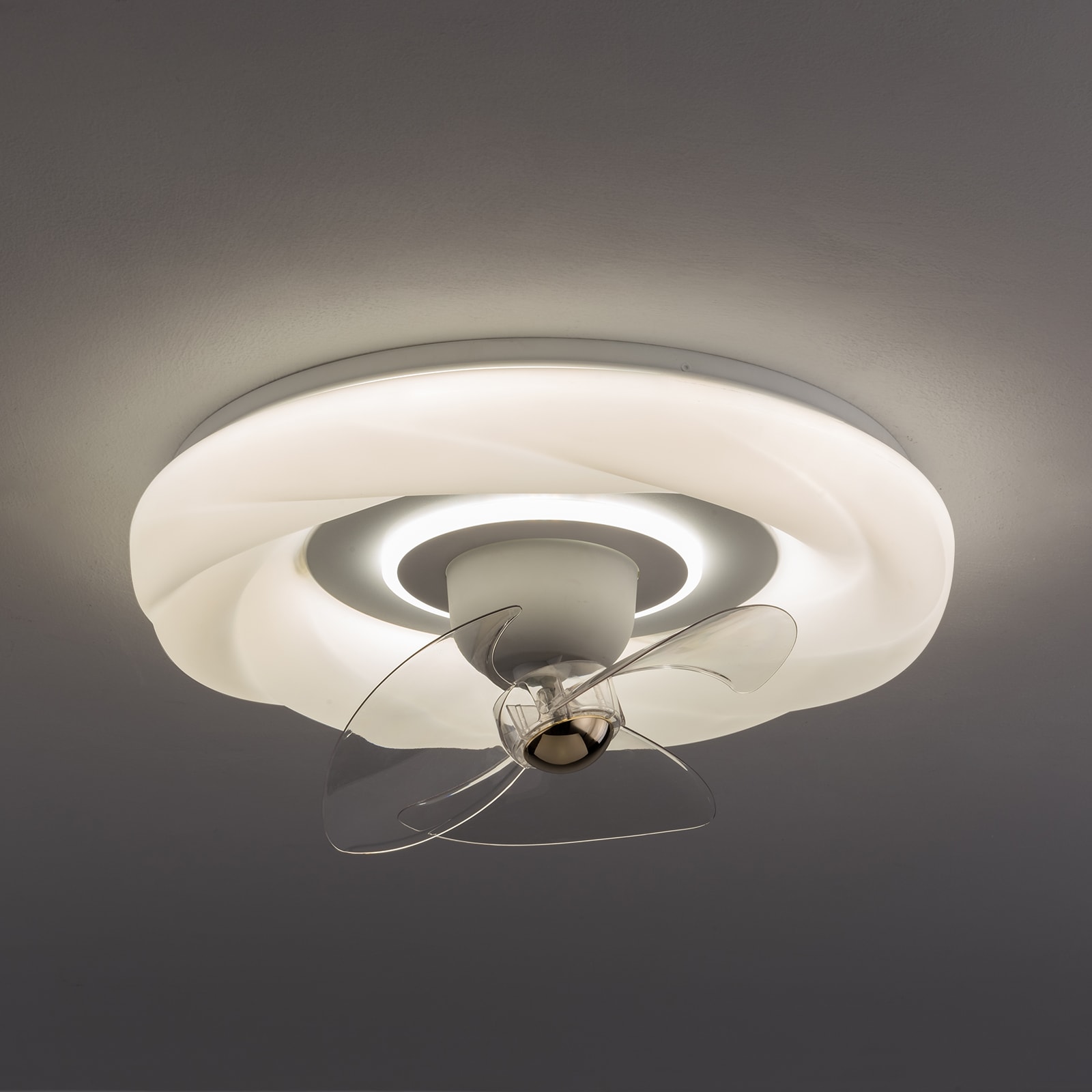 Oukaning JZUCOD9O99HCX 19-in Color-Changing Integrated LED Flush Mount 6-Speed White Cloud-Shaped Timing with ABS Blades Fandelier Ceiling Fan With Light - Remote Included ( 3 -Blade )