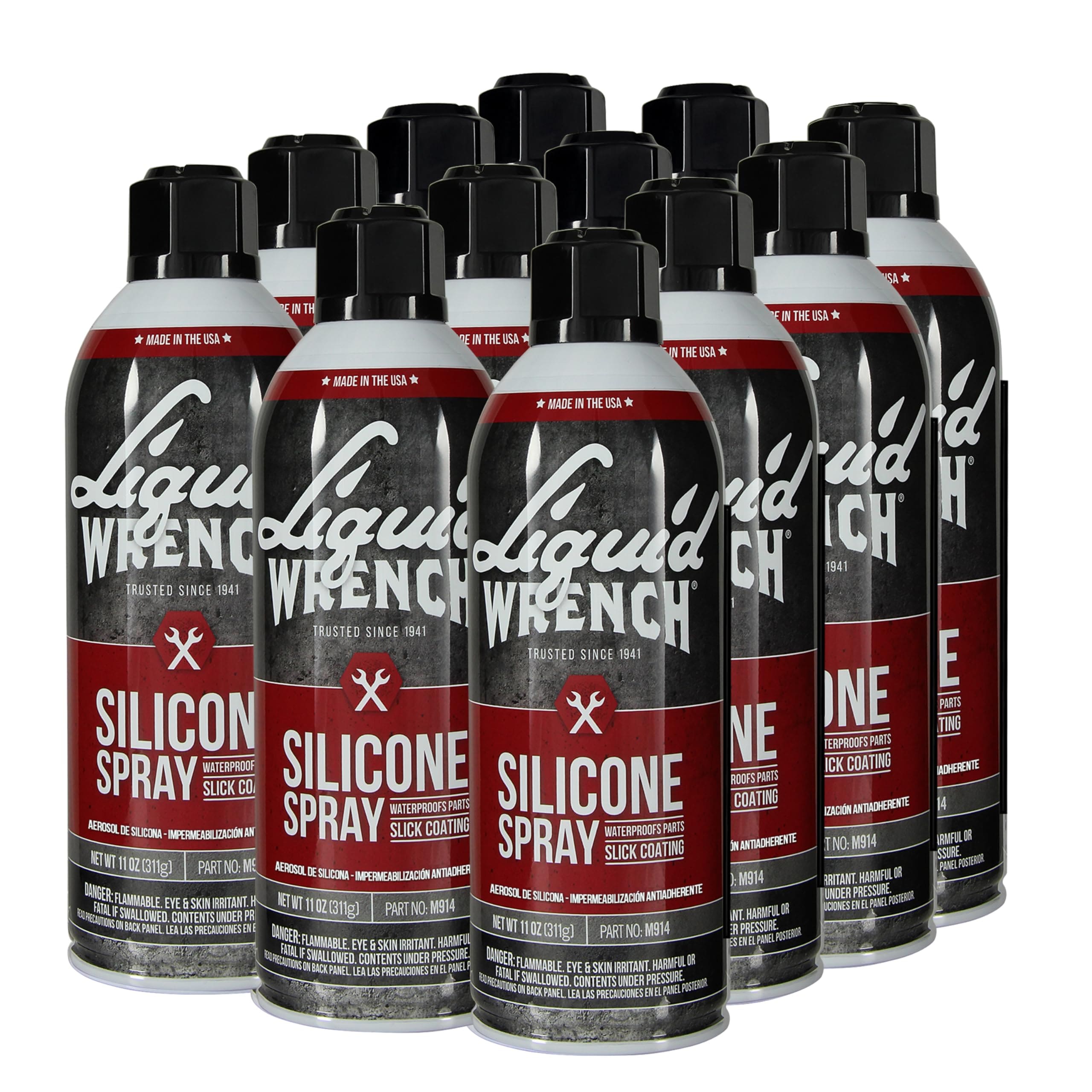 Liquid Wrench M914 Silicone Spray Lubricant - 11-Ounces Pack of 12 - Waterproofs Parts - Silicon Spray - Automotive Silicone Lube - Long-Lasting Lubrication for Multi-Purpose Use #M914-914B