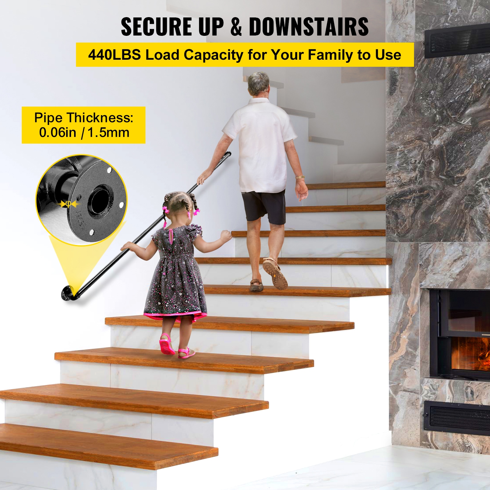 Matte Black PVC and Stainless Steel Stair Handrail