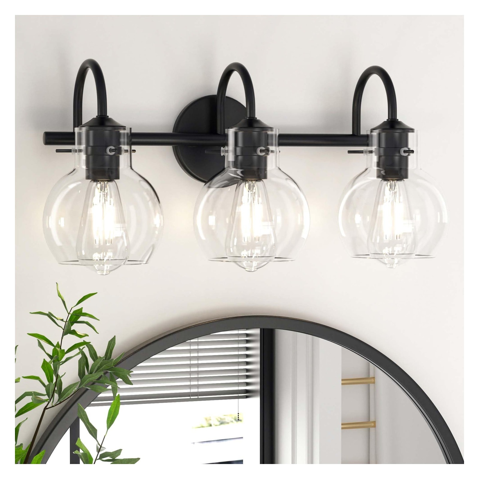 Phyfalip  Black Vanity Light Modern 3 Light Bathroom Light Fixtures Over Mirror Matte Black Vanity Light with Globe Glass Shade E26 Base 17 Inch