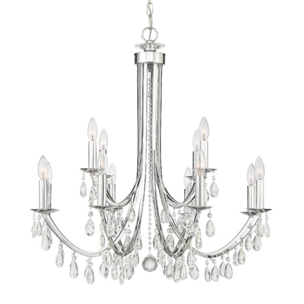 Crystorama 8829-CH-CL-MWP Bridgehampton 12-Light Polished Chrome Transitional Dry rated Chandelier