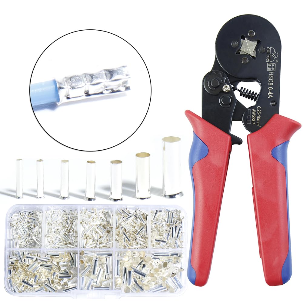 Anqtovp  Wire Ferrules Crimp Connector Kit with 1100 Pieces in Multiple Sizes for Electrical Cable Pin Cord Fitting and Crimping Tool Set Silver