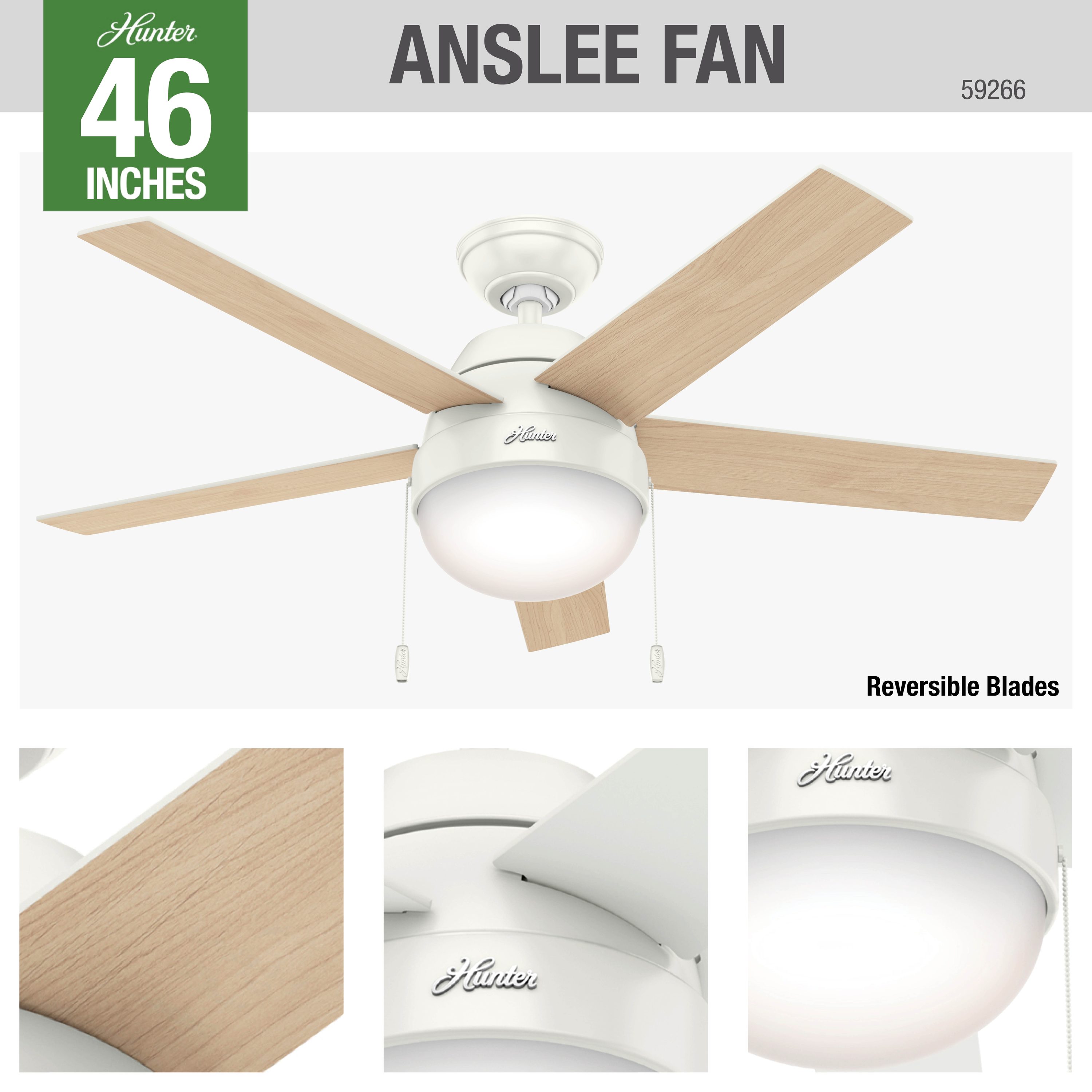 46" Fresh White and Natural Wood Ceiling Fan with LED Light