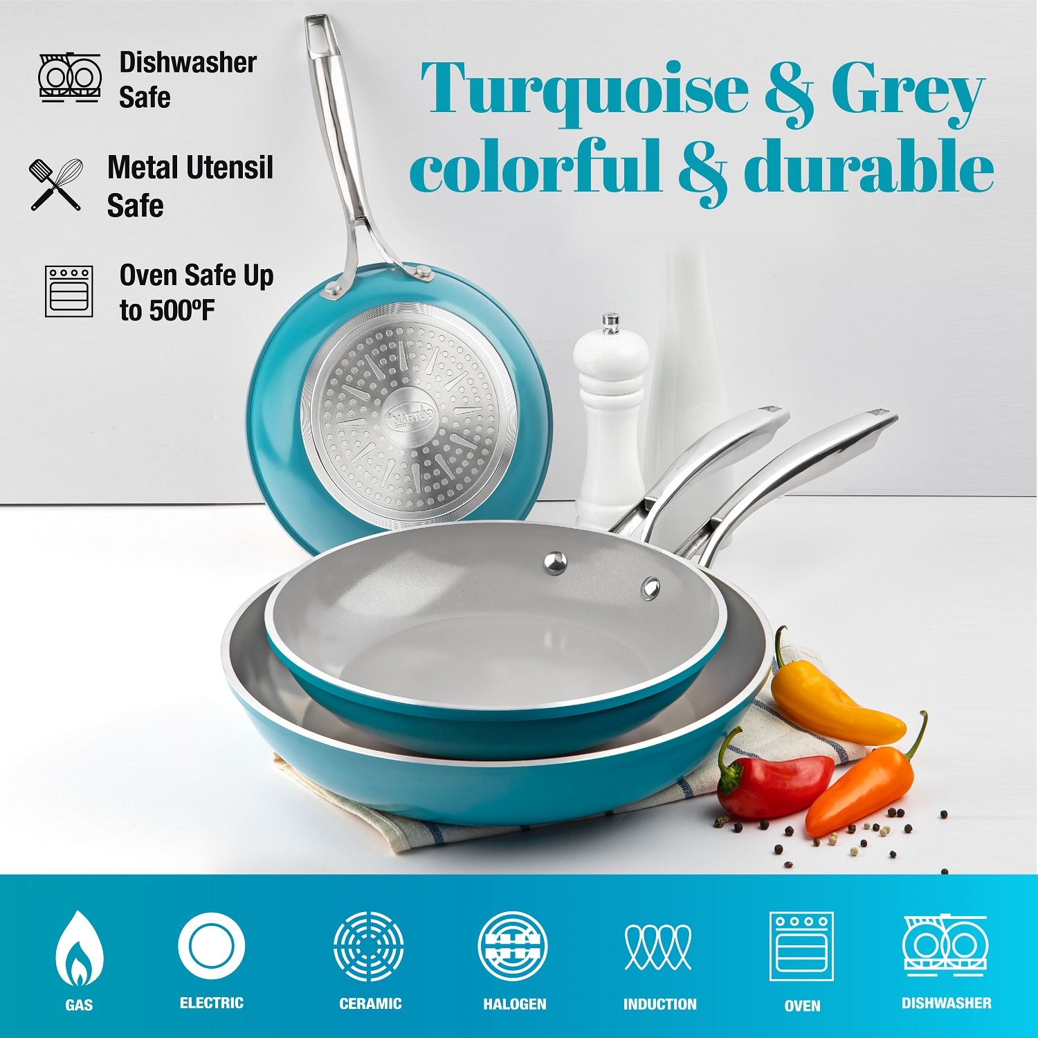 Gotham Steel Aqua Blue 12 Piece Nonstick Ceramic Cookware Set, Oven &  Dishwasher Safe & Reviews