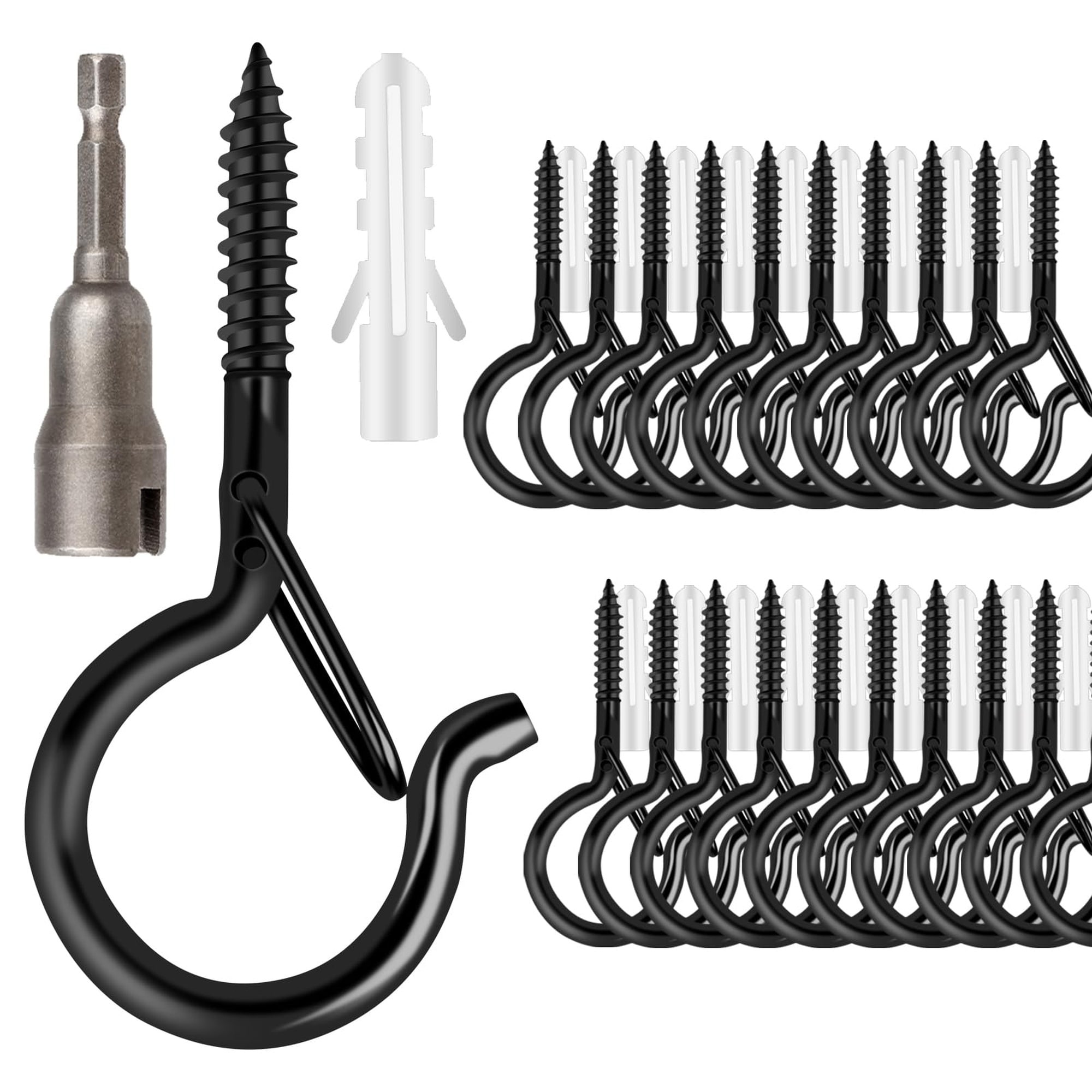 Numhew Q-Hanger Screw Hooks Black Steel 36-Pack with Safety Buckles