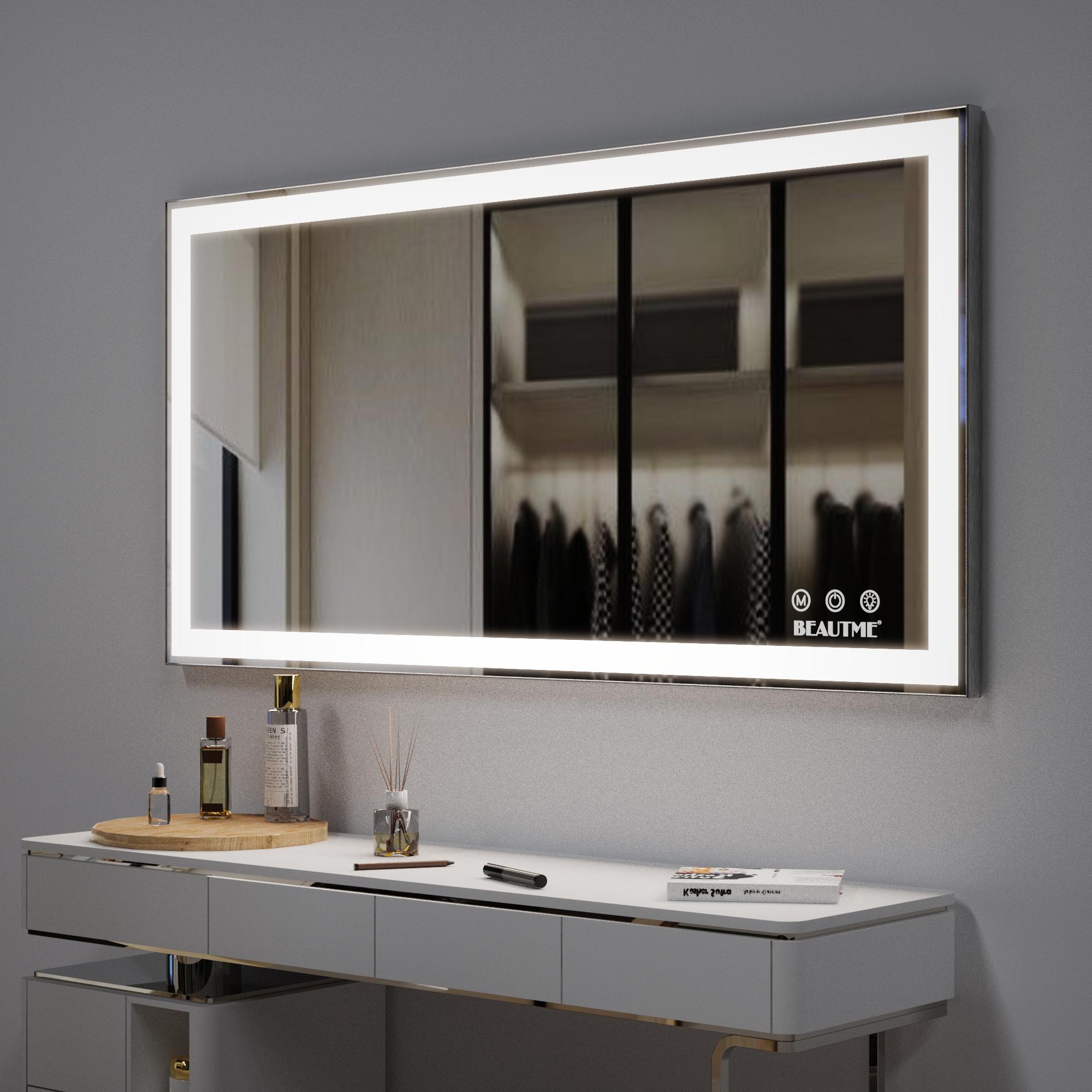 Bayfeve BF-32310-MIR 48-Inches x 24-Inches Beveled Frameless Rectangle Dimmable Lighted Fog Free Bathroom Vanity Mirror ( Silver )
