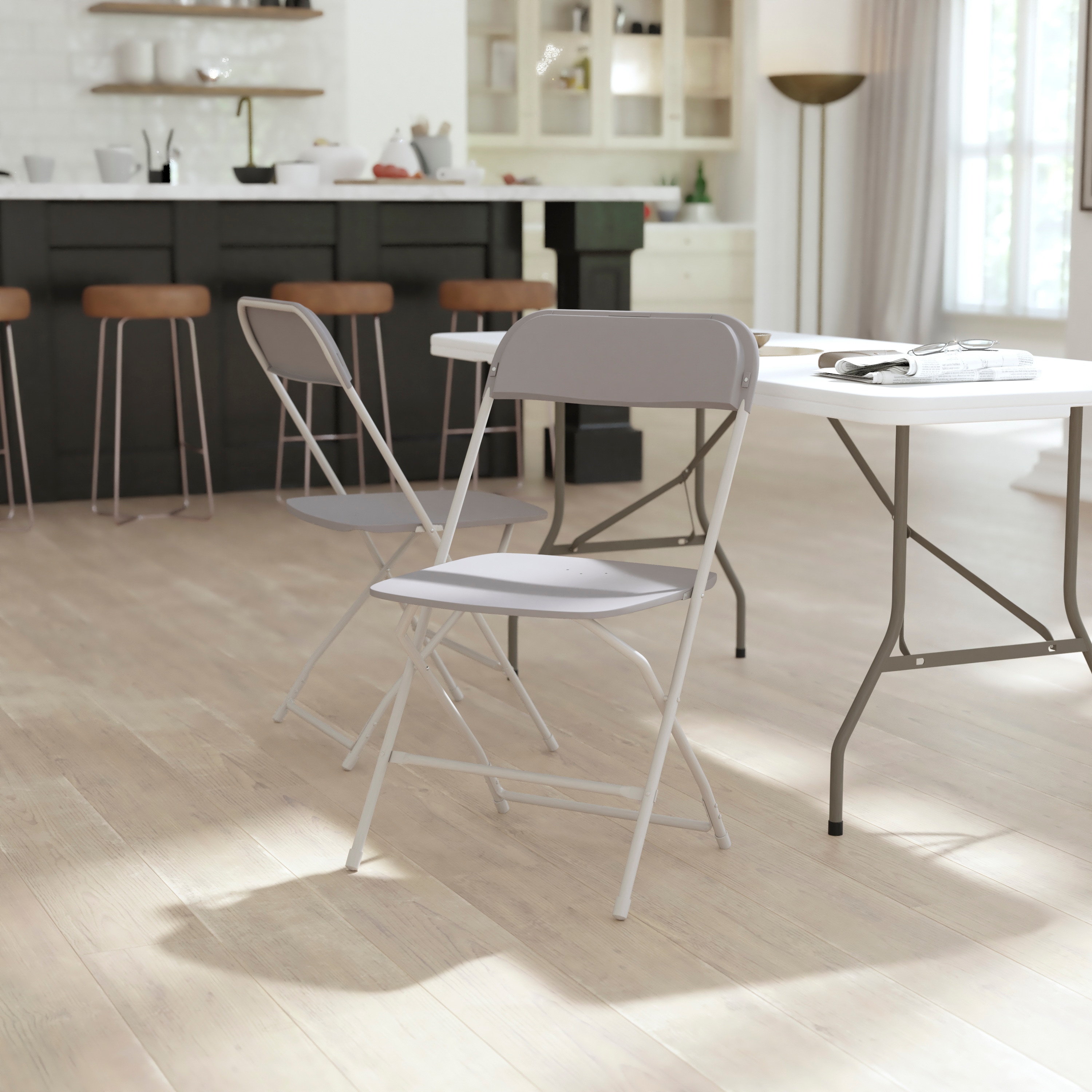 Extra Wide Gray Metal & Plastic Armless Reception Chair