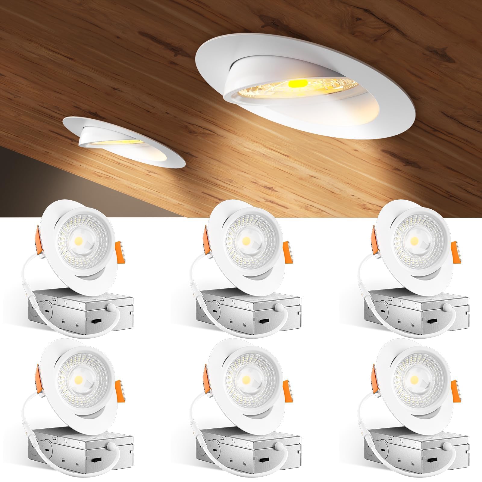 Anqtovp 6 Pack 4 Inch 5CCT Gimbal LED Recessed Lighting 360 Degree and 90 Degree Adjustable Eyeball Directional Downlight Dimmable 2700K to #LAN0812N073