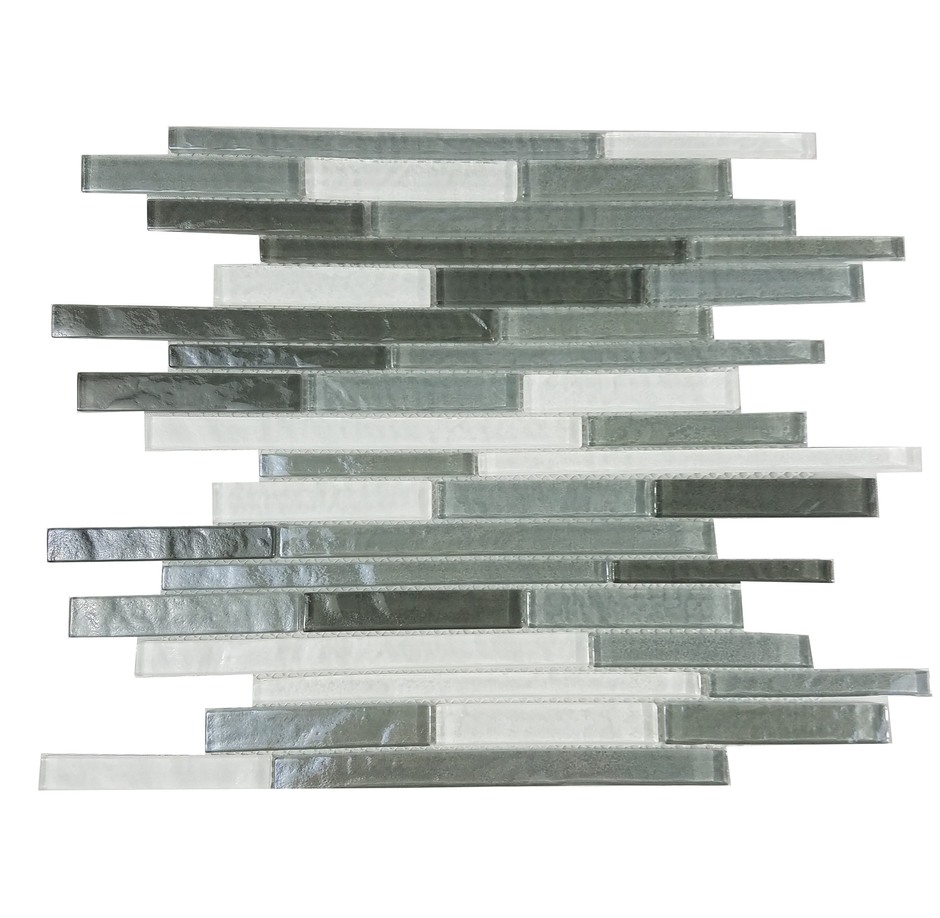 Abolos LWSGEOTLN-WH Swimming Pool Multi Gray/ textured 12-in x 12-in Glossy Glass Brick look Linear Mosaic Wall Tile ( 9-sq ft Carton )