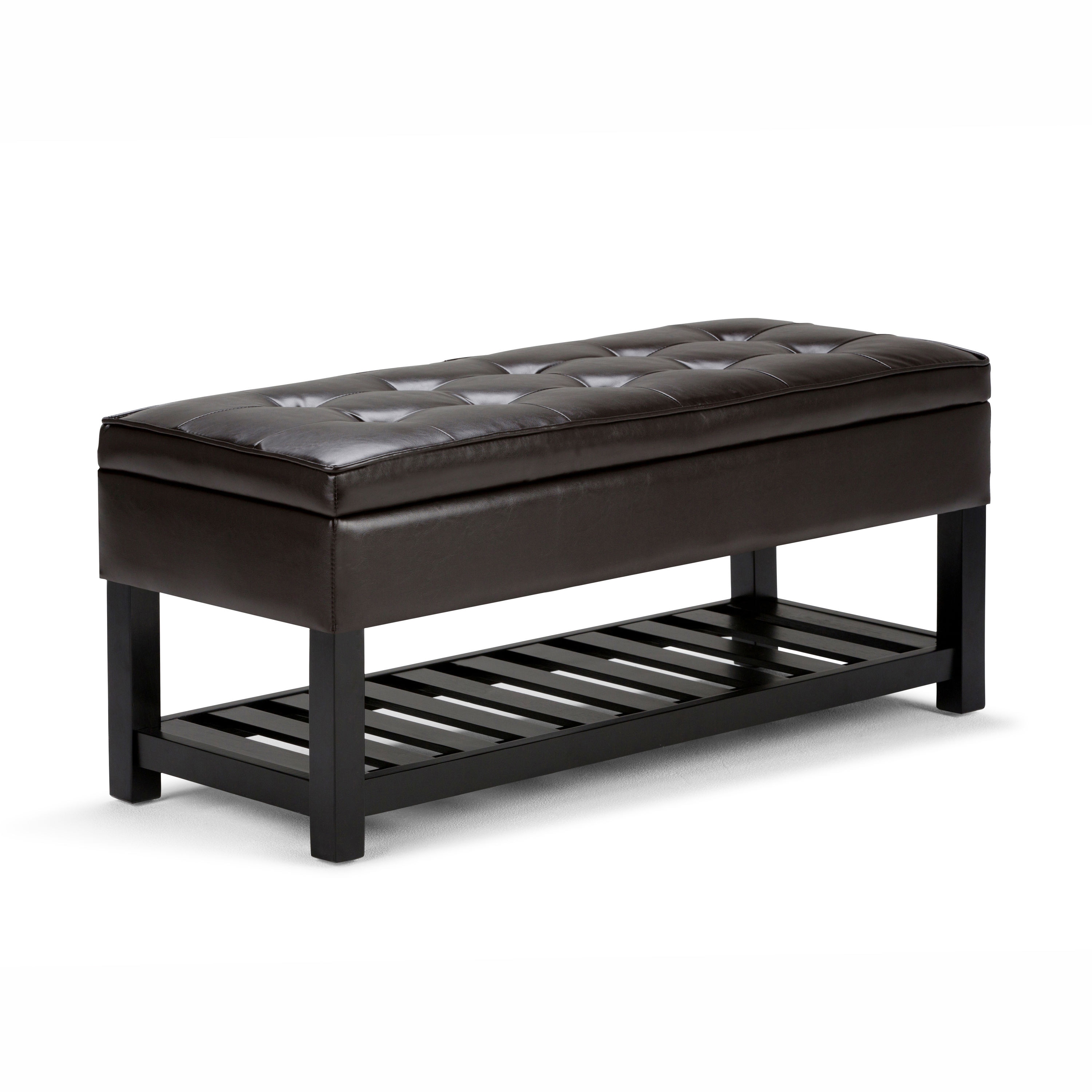 Simpli Home INT-AXCCOS-OTTBNCH01 Cosmopolitan Casual Tanners Brown Faux Leather Storage Ottoman