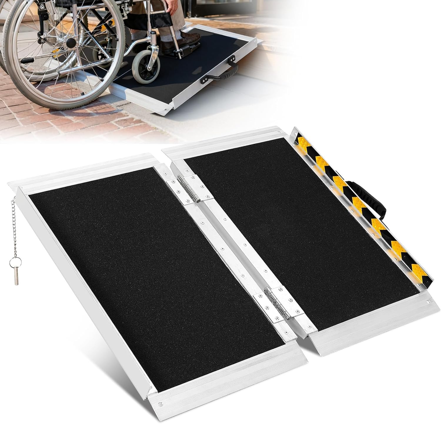 GAOMON 2FT Folding Wheelchair Ramp 800LBS Aluminum Portable Non-Slip Ramp for Stairs Cars Doorways Scooters and Home Mobility Access