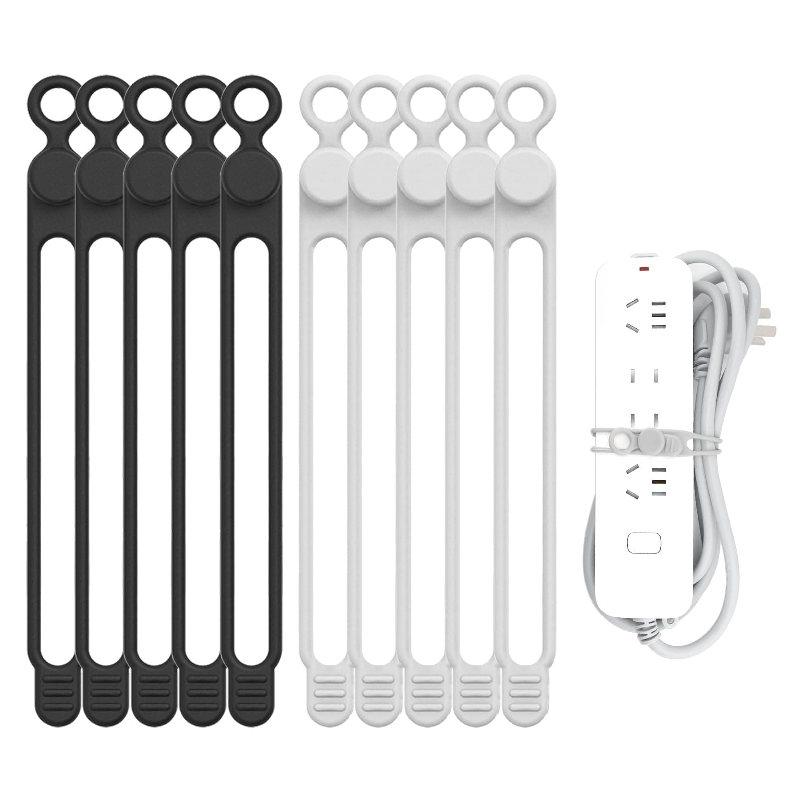 Phyfalip  Silicone Cable Straps 10pcs Extra Long Reusable Hanging Organizer for Cables Kitchen Home School Black White durable home and garden