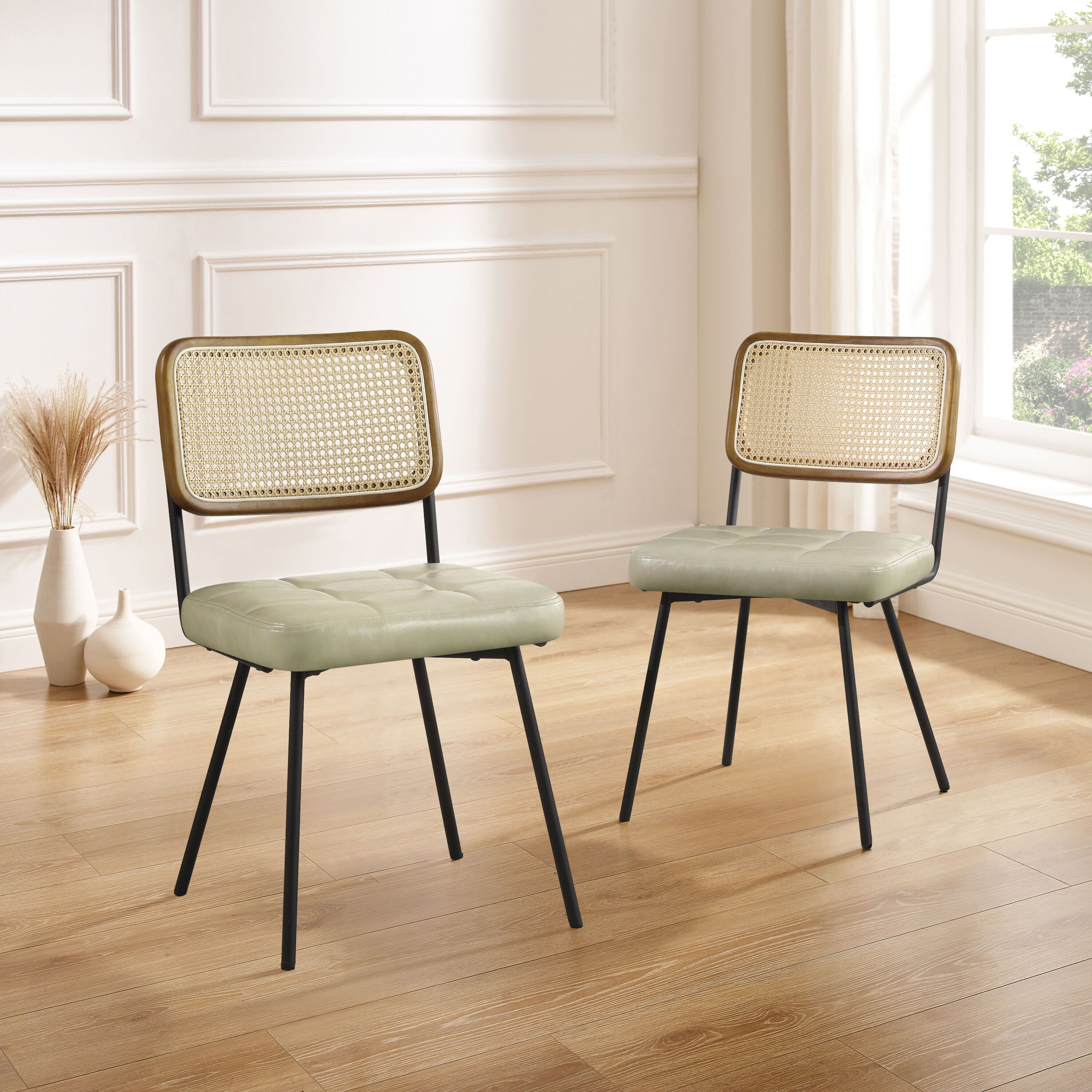 Art Leon CC060-2-OW 2 Midcentury Off-white Linen Accent Chair