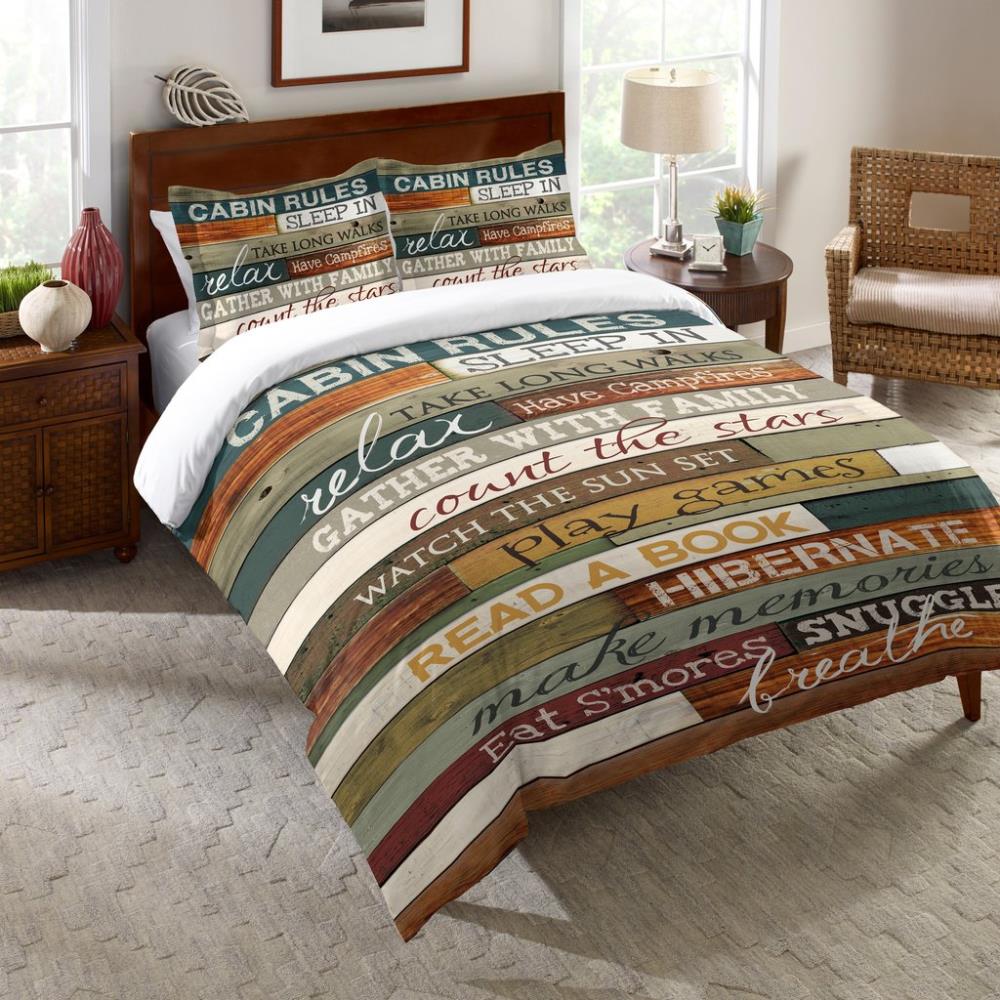 Laural Home Cabin Rules Multi Colored, Cabin Twin Bedding Set