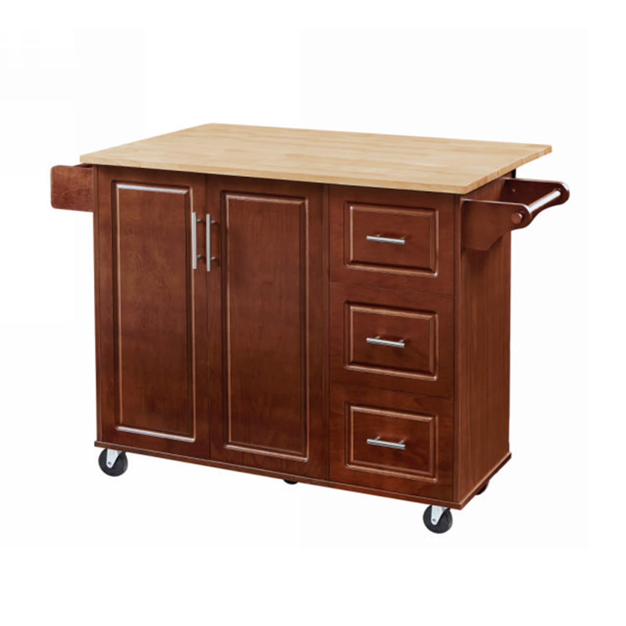 SINOFURN SYC250006BN Brown MDF Base with MDF Wood Top Rolling Kitchen Island ( 29.1-in x 53.8-in x 35.5-in )