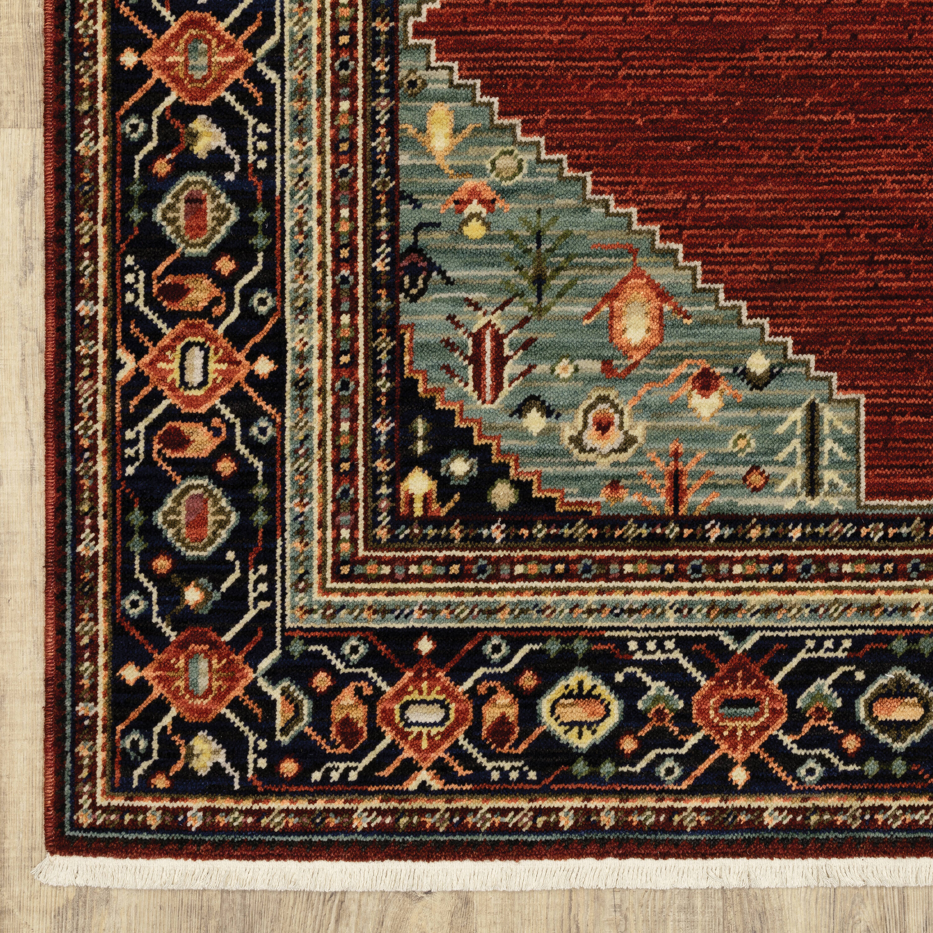 Shiloh Red Wool and Nylon Rectangular Bohemian Area Rug