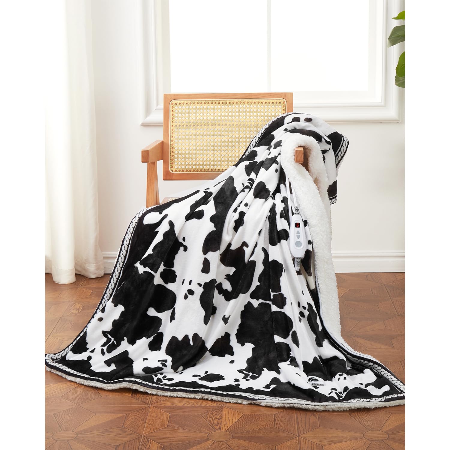 IdealHouse Black White Cow Print Heated Electric Throw Blanket 50x60 Inch