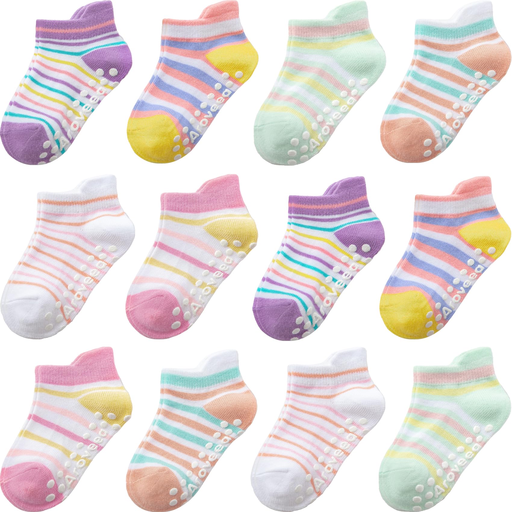 Lukvuzo  Baby Toddler Socks Grip Non Slip Cotton Ankle Socks for Boys Girls Kids 12 Pack Soft Breathable Assorted Colors Ages 6 Months to 7 Years