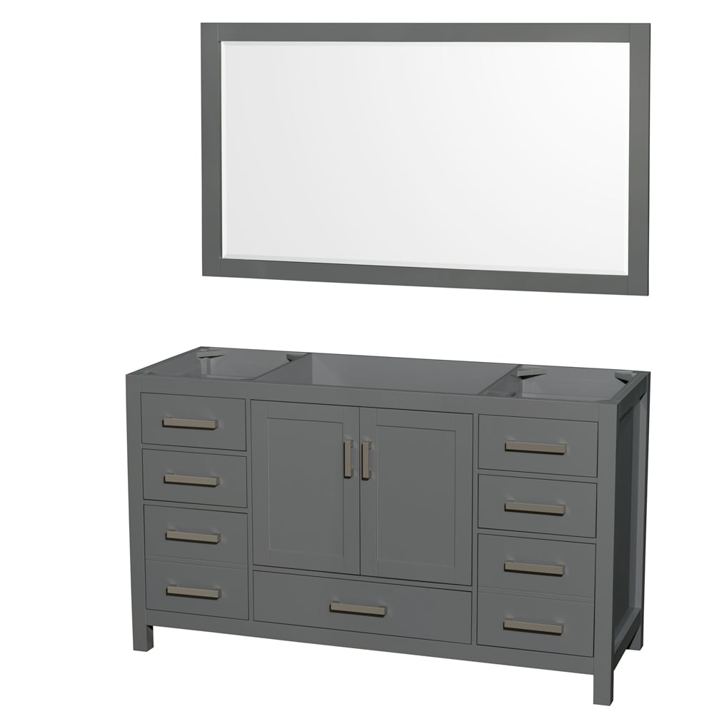 Wyndham Collection WCS141460SKGCXSXXM58 Sheffield 60-in Dark Gray with Brushed Chrome Trim Bathroom Vanity Base Cabinet without Top (Mirror Included)