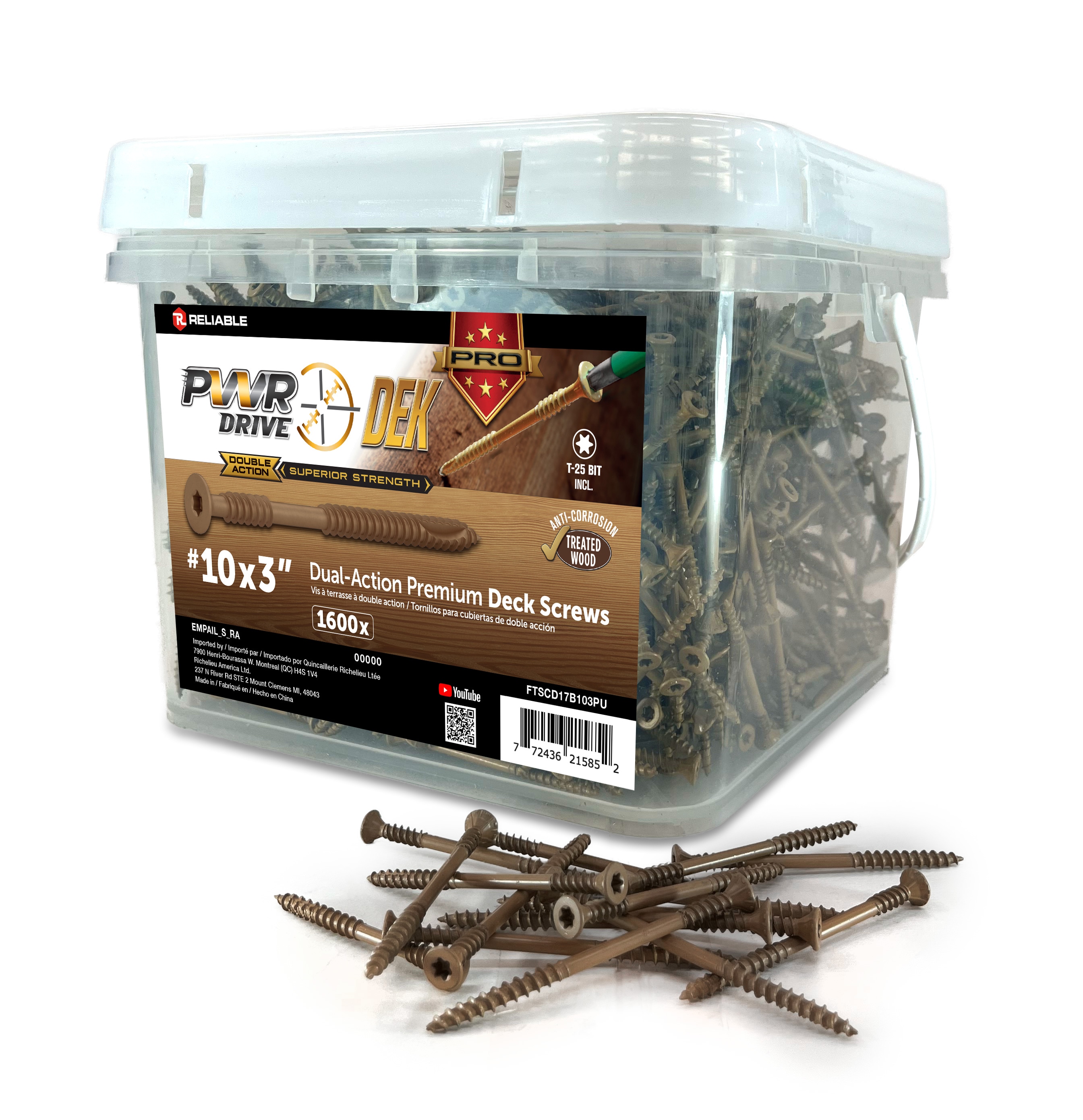 PWR DRIVE Reliable #10 x 3-in Wood to wood Deck Screws 1600 -Per Box
