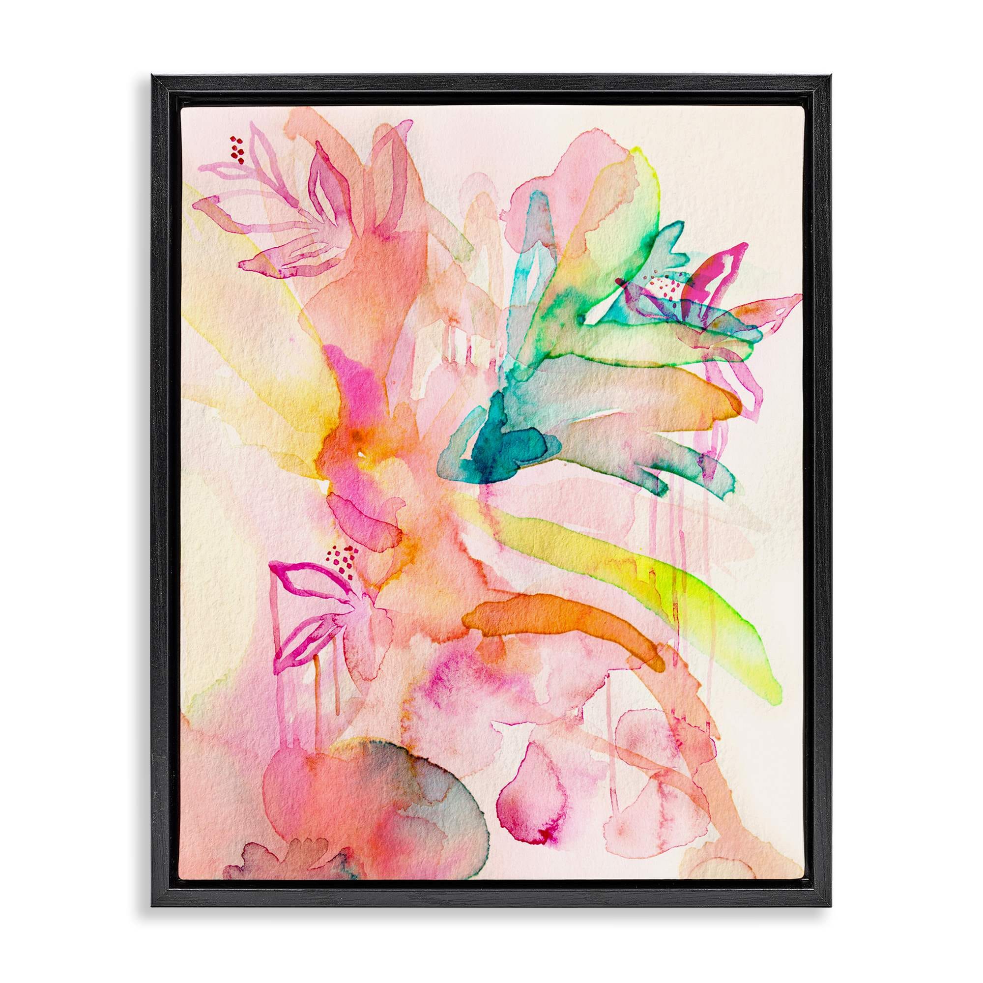 Stupell Industries Watercolor Island Florals Black Framed Floater ...