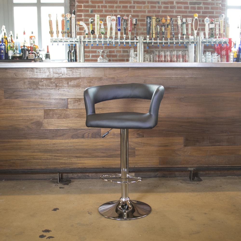 Sleek Chrome and Black Leather Adjustable Swivel Bar Stool