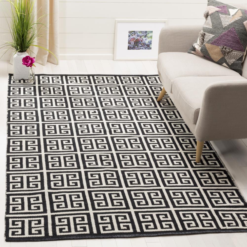 Handmade Black and Ivory Cotton Flat Woven Area Rug