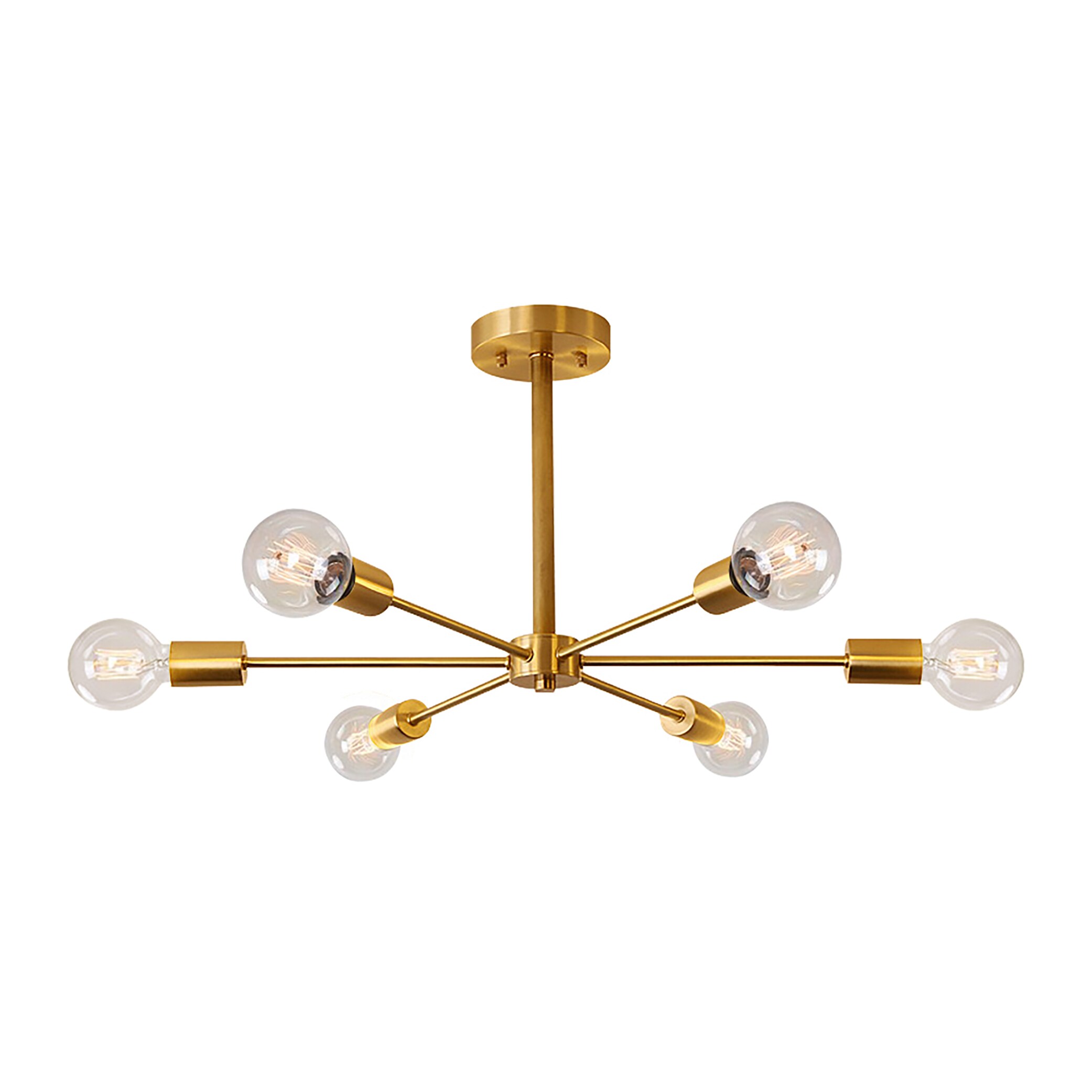 Gold 6-Light Sputnik Semi-Flush Mount Ceiling Fixture