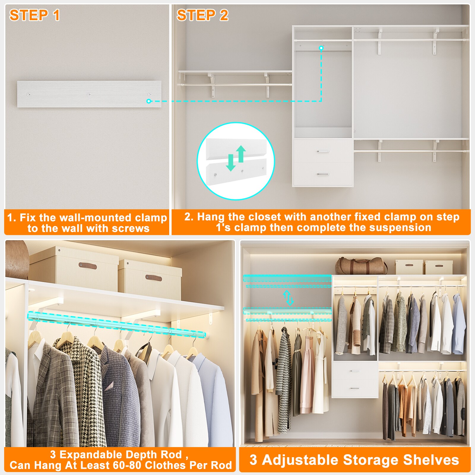 Aheaplus HCSD-WHITE Wood-Closet-Kits - View #4