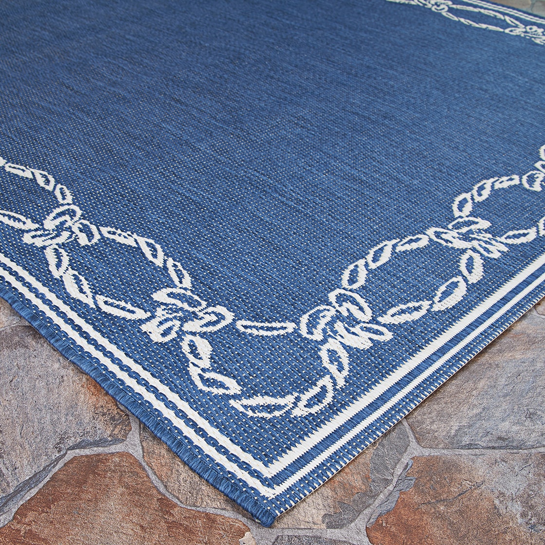 Ivory and Indigo Flat Woven Rope Knot Area Rug
