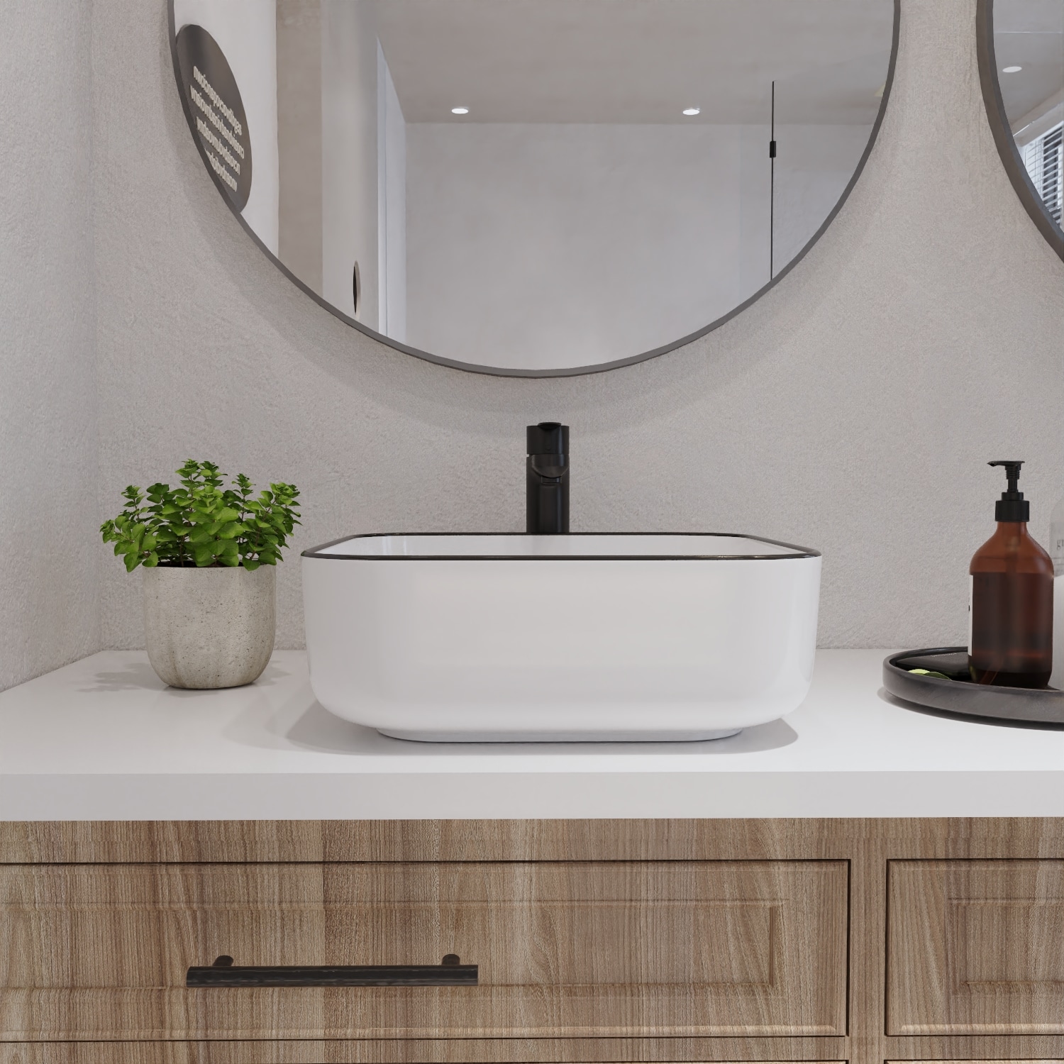 Ace 15'' White and Black Square Ceramic Vessel Sink