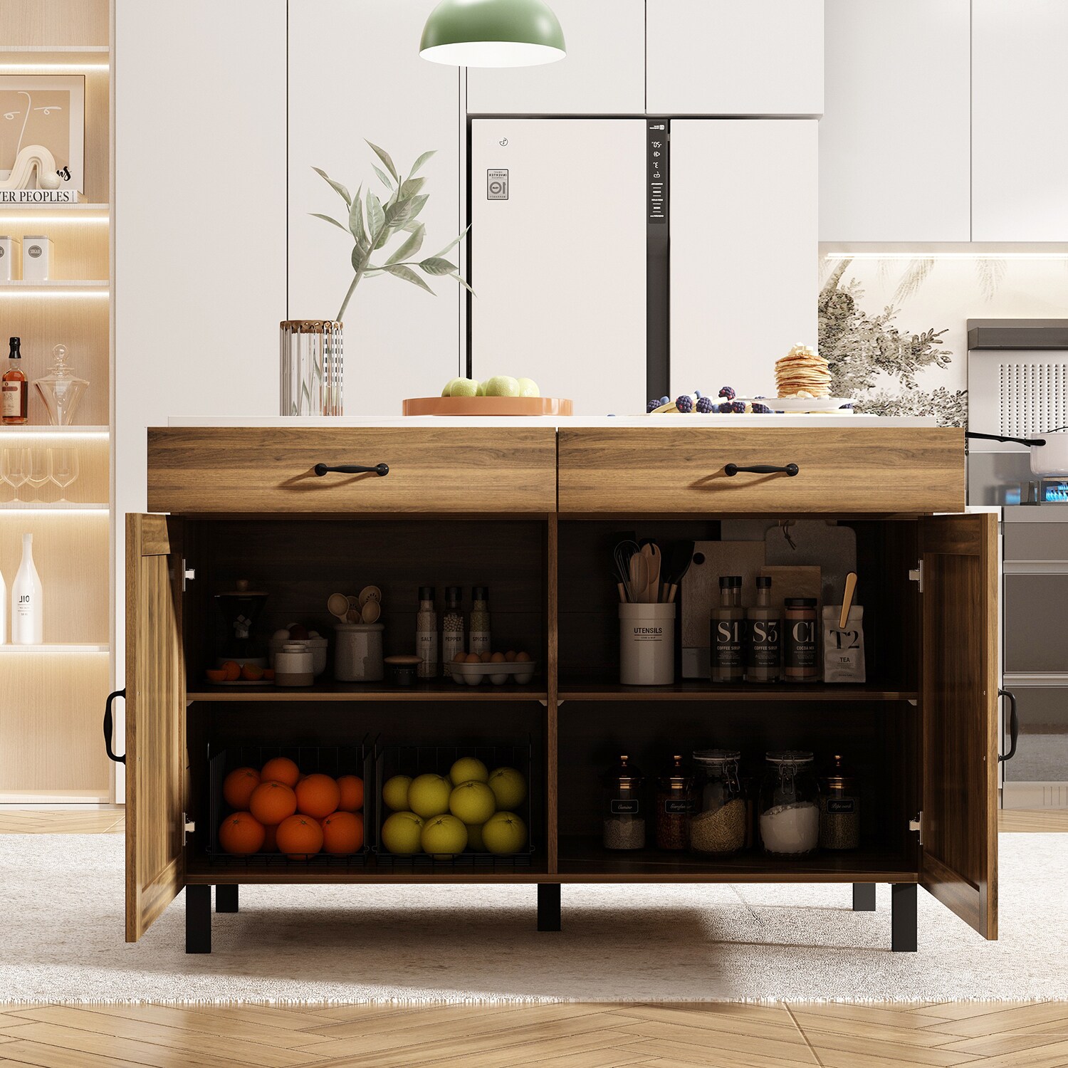 FUFU&GAGA Brown Mdf Base with Mdf Top Kitchen Island (23.6-in x 47.2-in x 33.5-in)