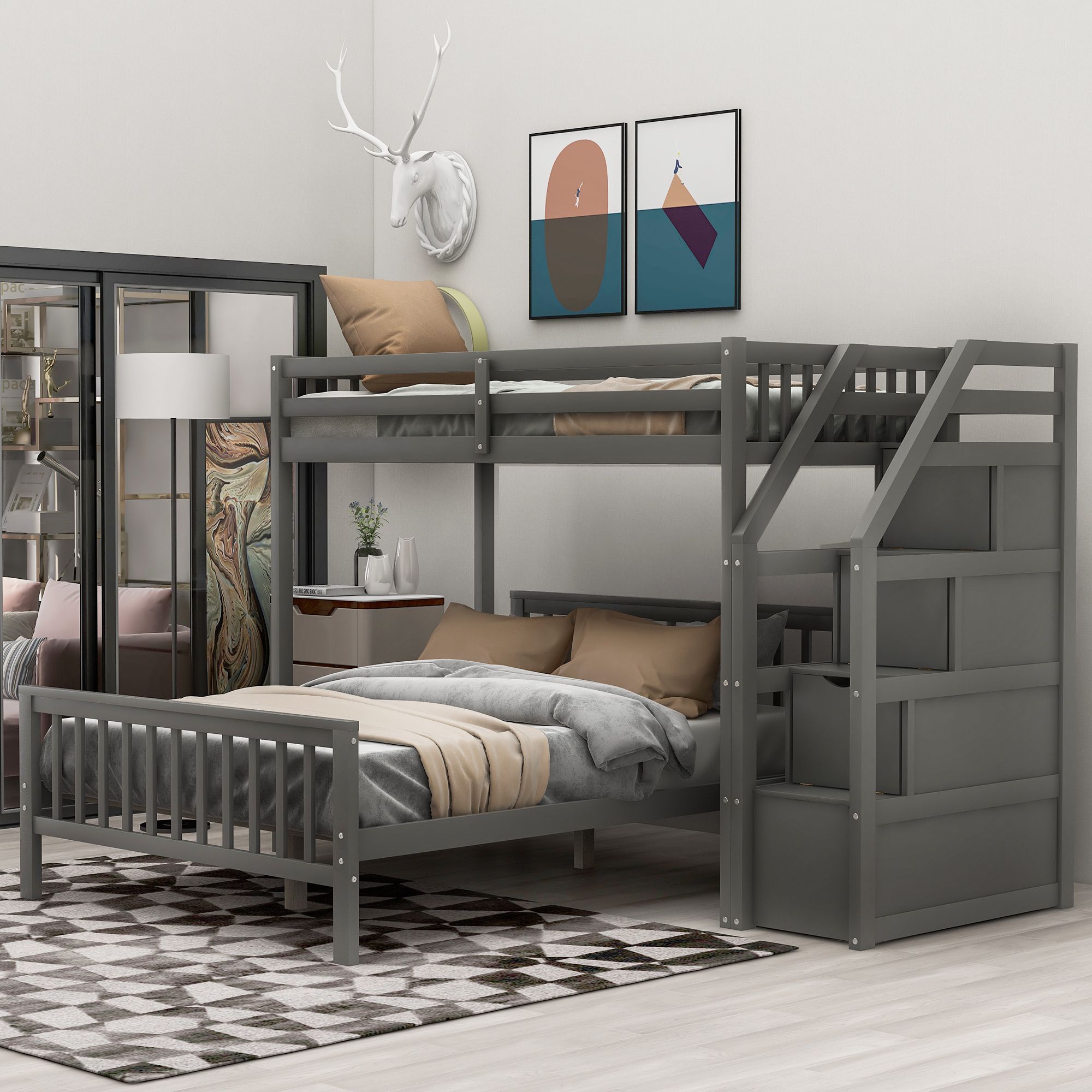 Yiekholo LL-1773AAE Gray Twin over full Bunk Bed