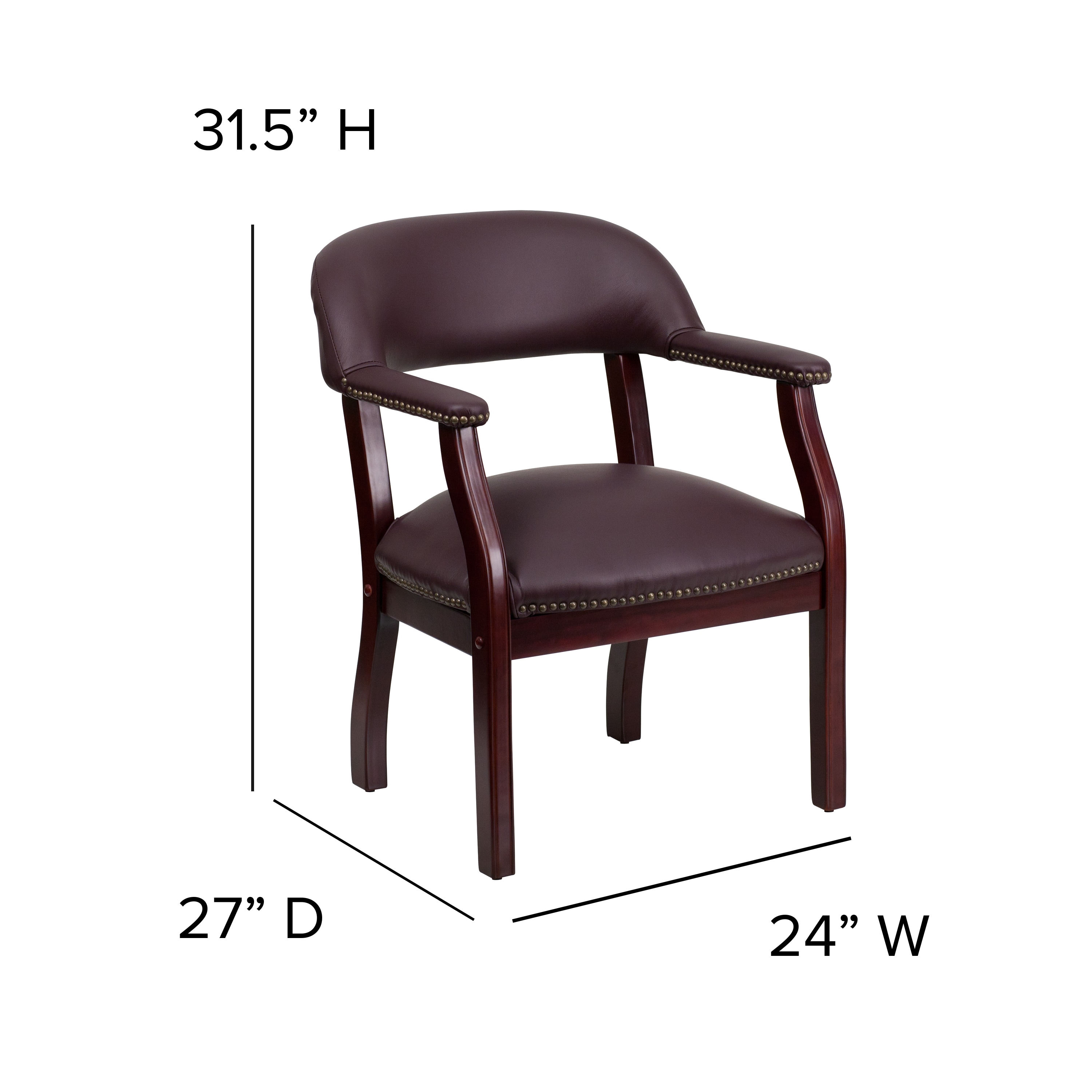Burgundy LeatherSoft Traditional Office Chair with Brass Nail Trim