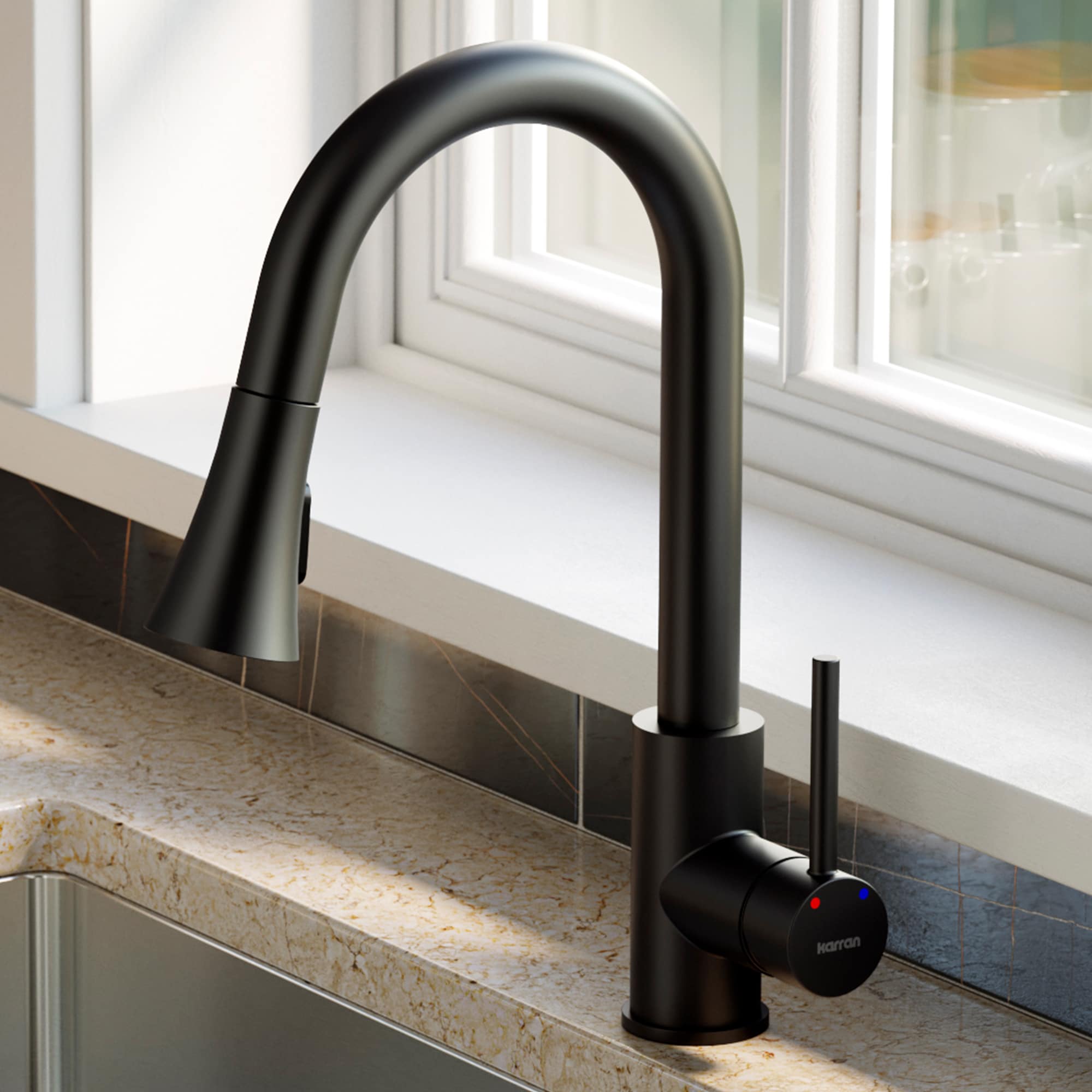 Karran Matte Black Single Handle Pull-down Kitchen Faucet With Sprayer 